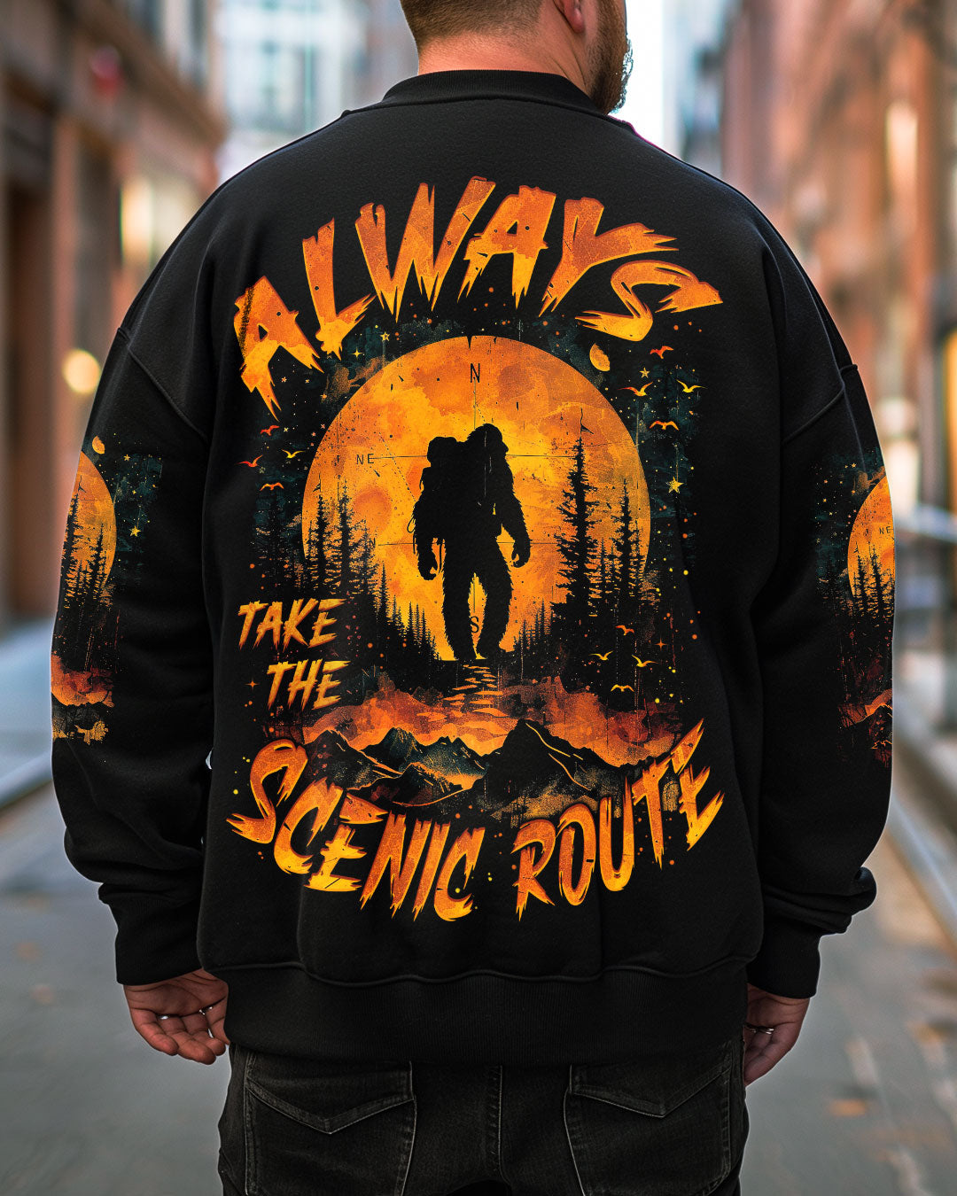 BLISSCORNERS ALWAYS TAKE THE SCENIC ROUTE BIGFOOT ALL OVER PRINT