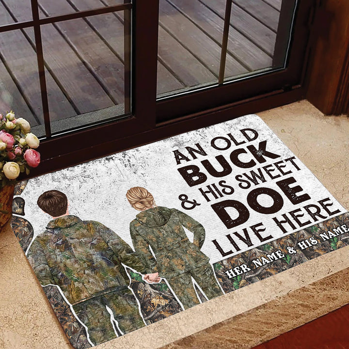 Blisscorners Premium Custom Old Buck Sweet Doe Hunting Door Mats 3D Printed Personalized - Grass Brown