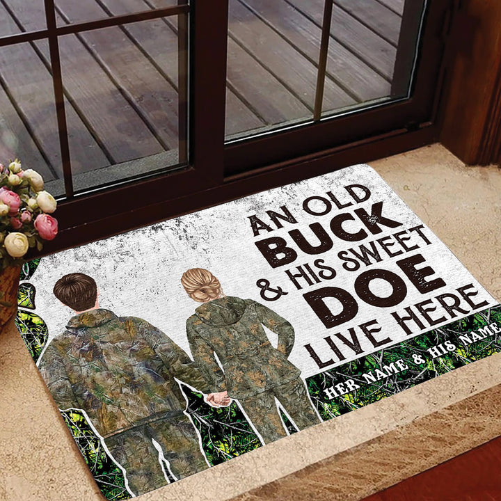 Blisscorners Premium Custom Old Buck Sweet Doe Hunting Door Mats 3D Printed Personalized - Green
