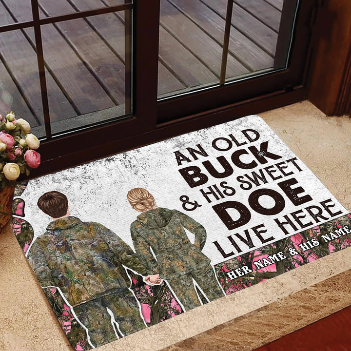 Blisscorners Premium Custom Old Buck Sweet Doe Hunting Door Mats 3D Printed Personalized - Pink