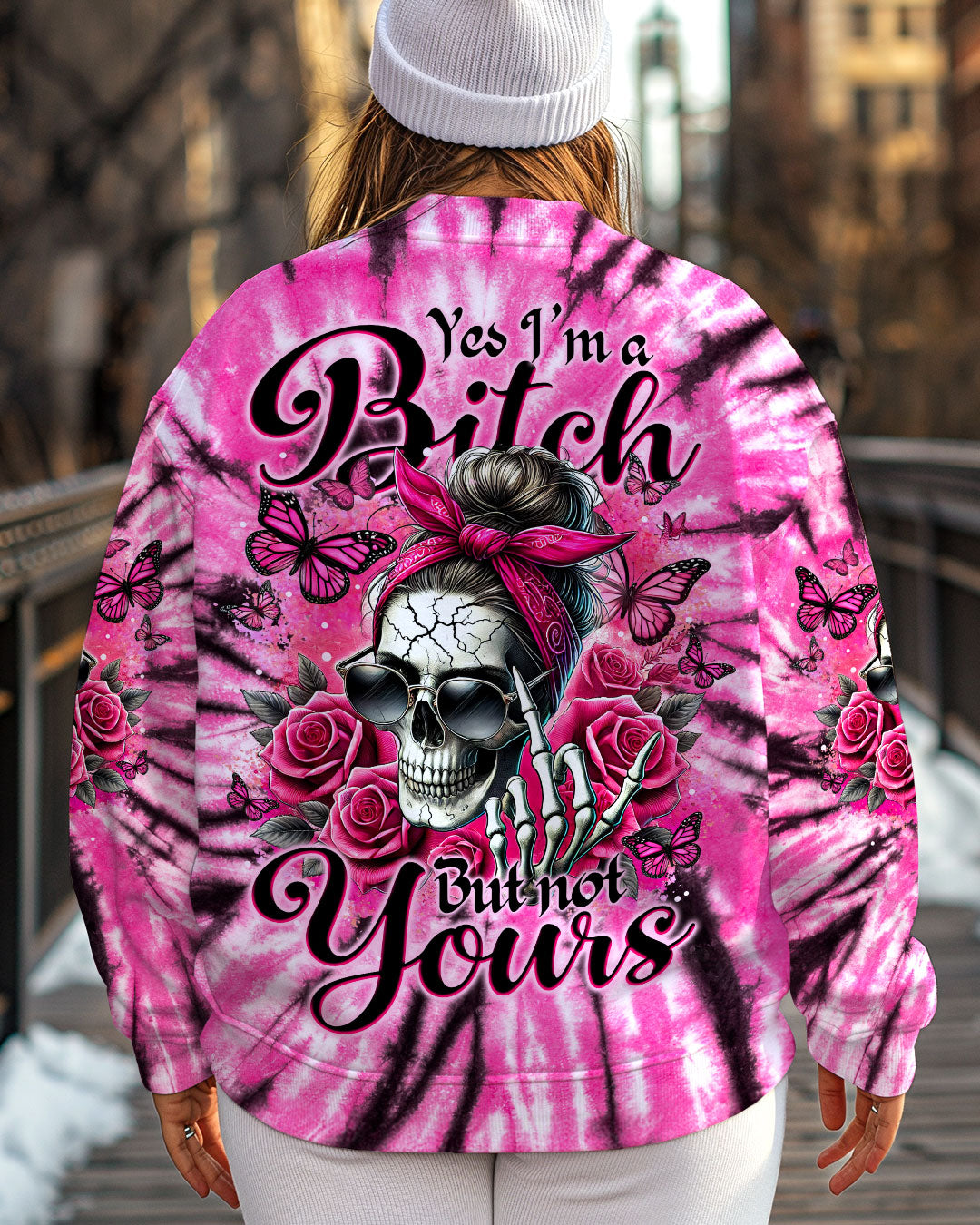 BLISSCORNERS YES I'M A B BUT NOT YOURS MESSY BUN SKULL TIE DYE ALL OVER PRINT
