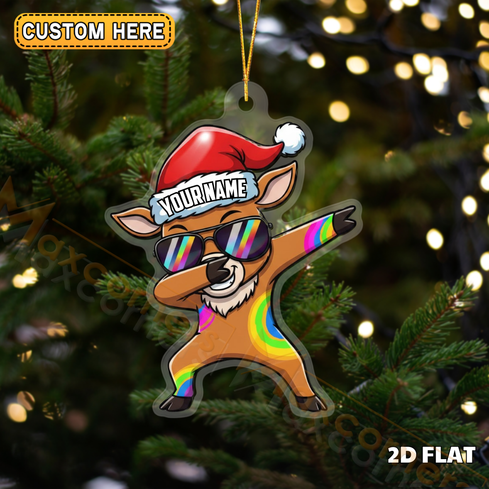 Blisscorners Funny Deer Christmas Personalized Name Reindeer Dab Pose Ornament And Keychain Custom Gift For Hunters 2D Flat
