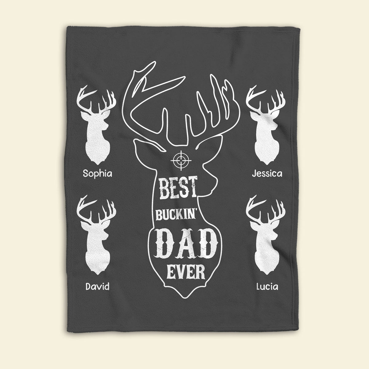 Blisscorners Personalized Hunting Dad Blanket, Custom Kid's Names Soft Cozy Sherpa Fleece Throw Blankets, Best Buckin Dad Ever, Gift for Dad, Grandpa | Grey LM1711