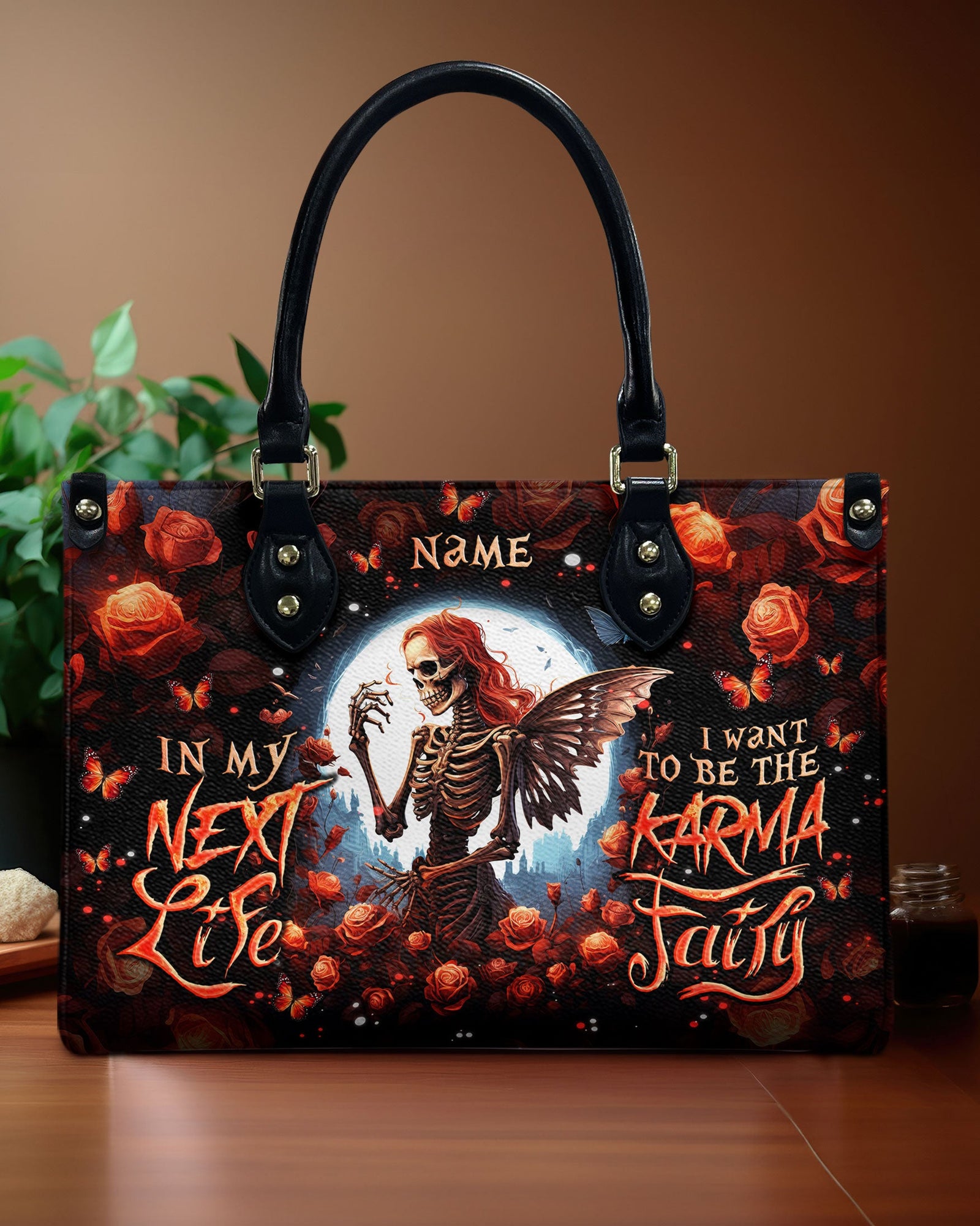 BLISSCORNERS KARMA FAIRY SKELETON ROSE MOON LEATHER HANDBAG