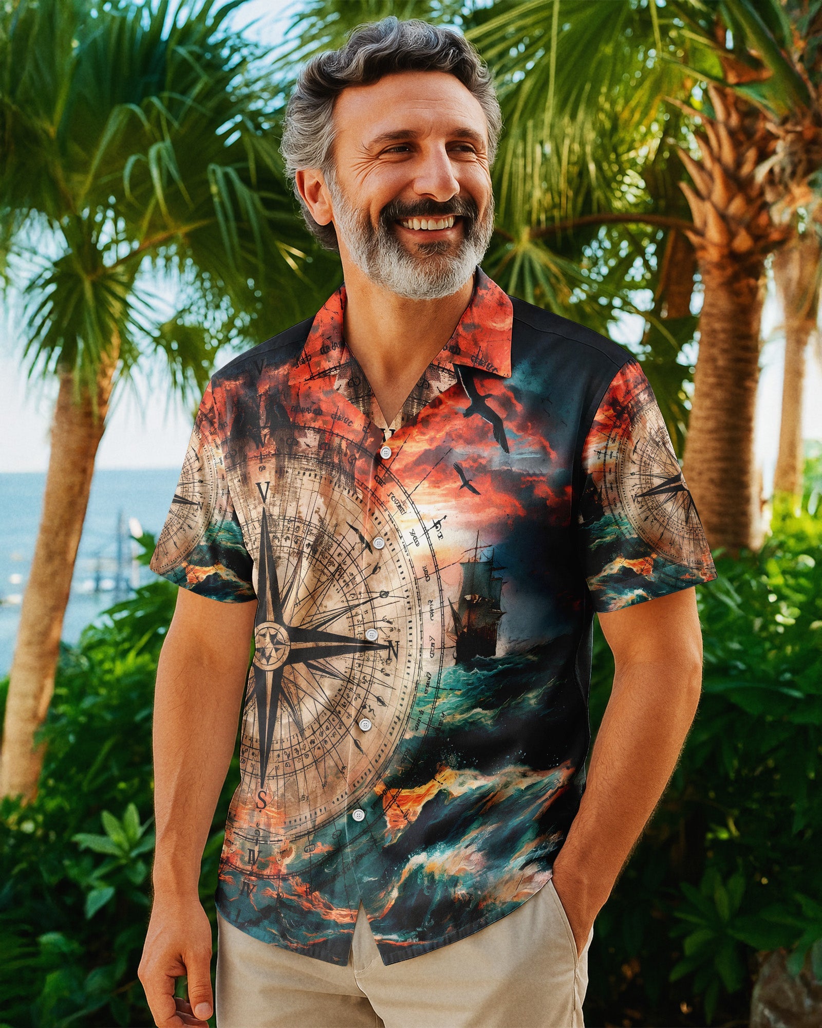 BLISSCORNERS COMPASS OCEAN HAWAIIAN SHIRT