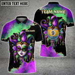 Blisscorners Billiards 9 Ball Mardi Gras Mask Personalized Name 3D Unisex Shirt