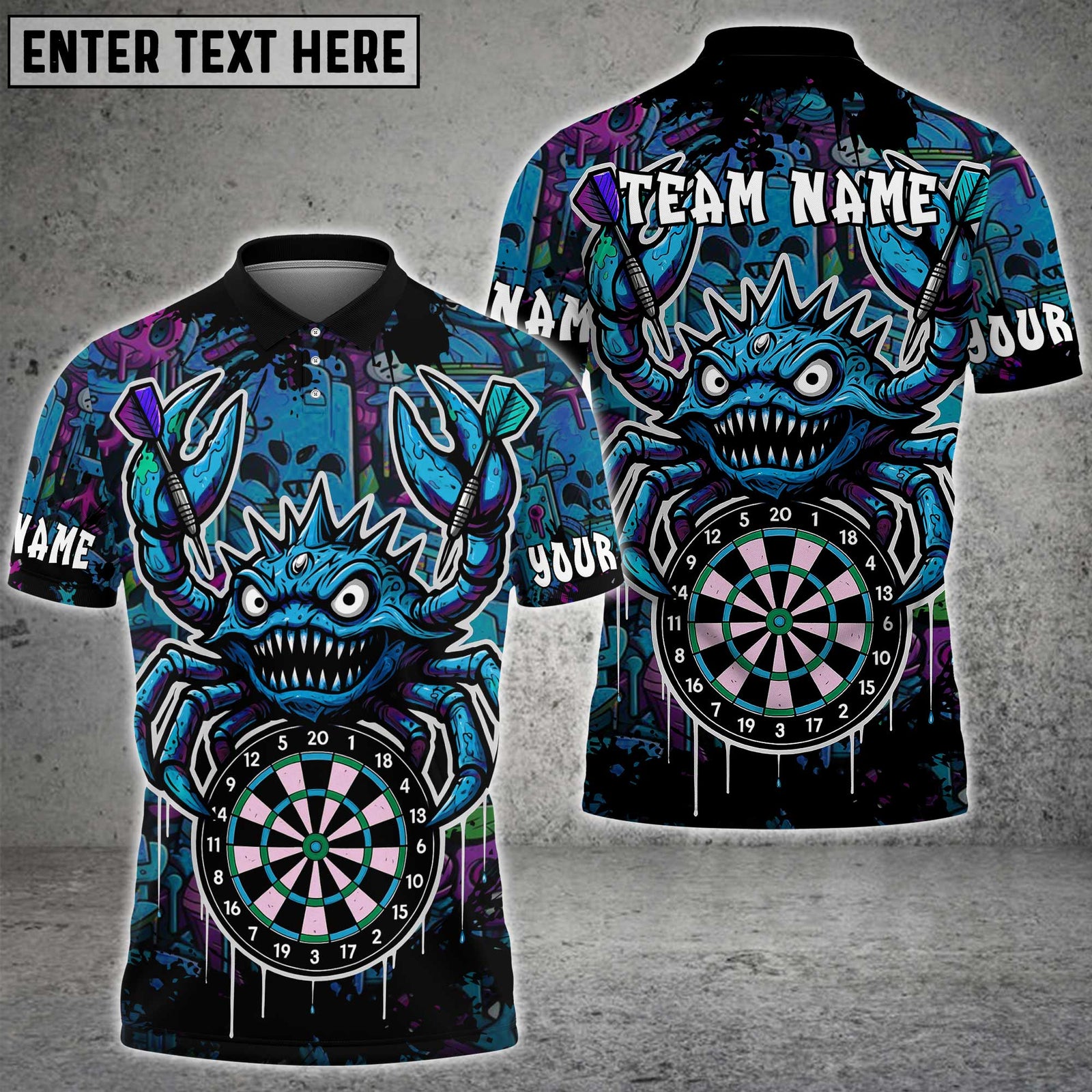 Blisscorners Darts Monster Crab Graffiti Dartboard Multicolor Customized Name, Team Name 3D Shirts