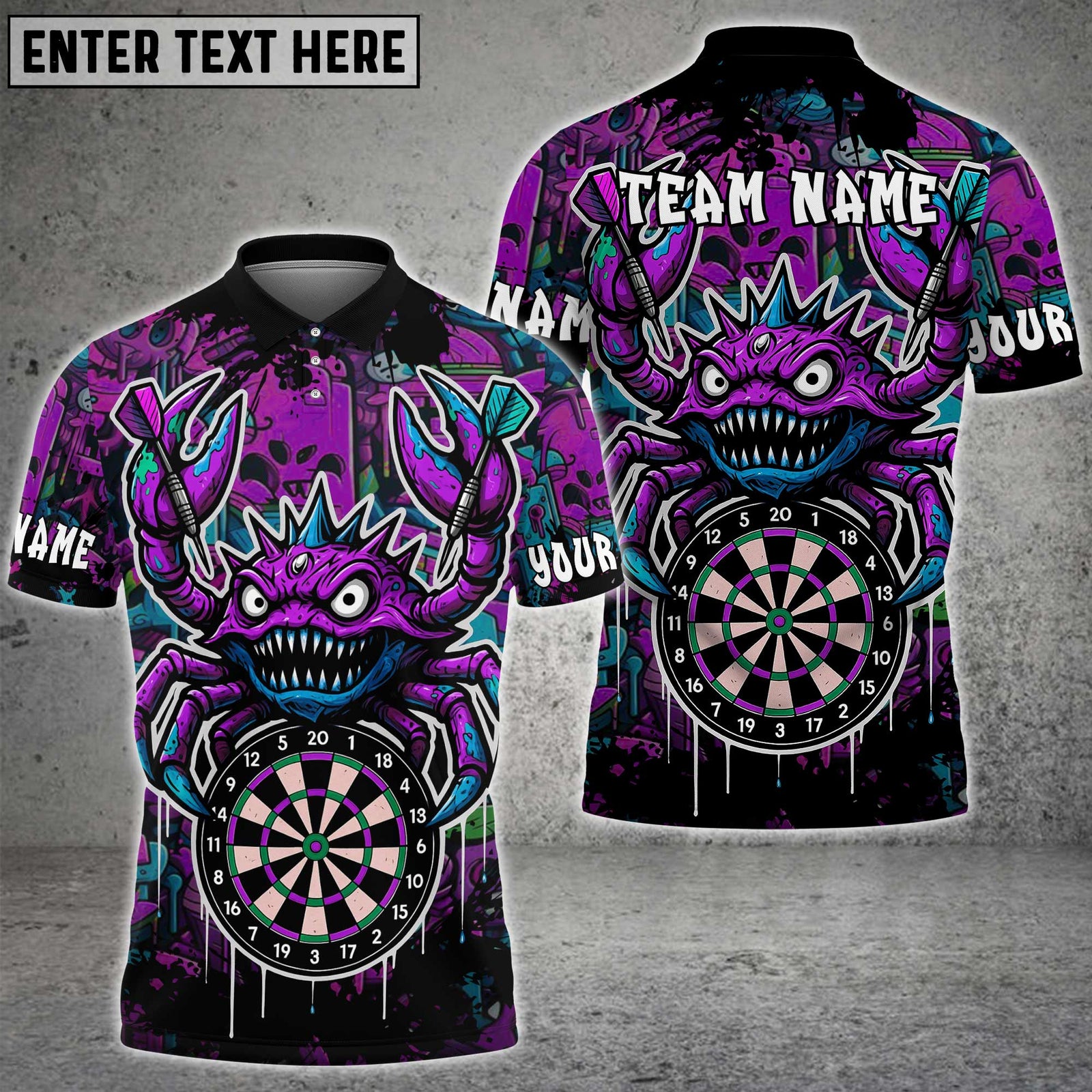 Blisscorners Darts Monster Crab Graffiti Dartboard Multicolor Customized Name, Team Name 3D Shirts