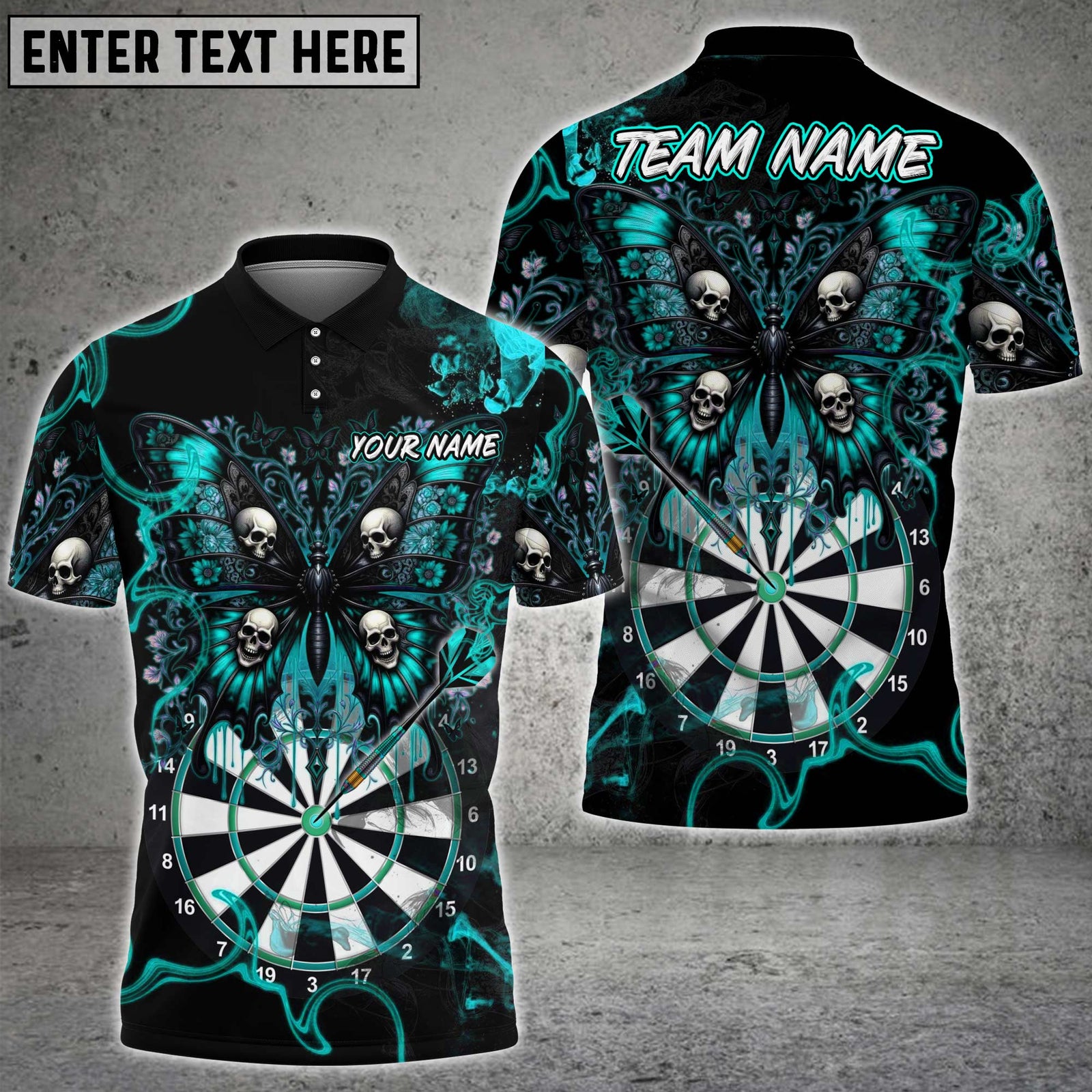 Blisscorners Darts Gothic Skull Butterfly Dartboard Multicolor Customized Name, Team Name 3D Shirts
