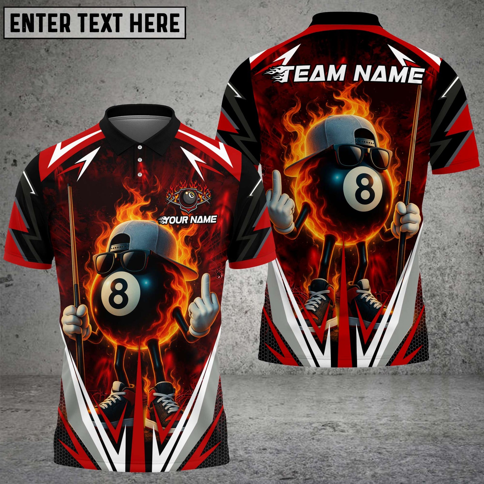 Blisscorners Billiards Flaming 8-Ball Cool Style Multicolor Customized Name, Team Name 3D Shirt
