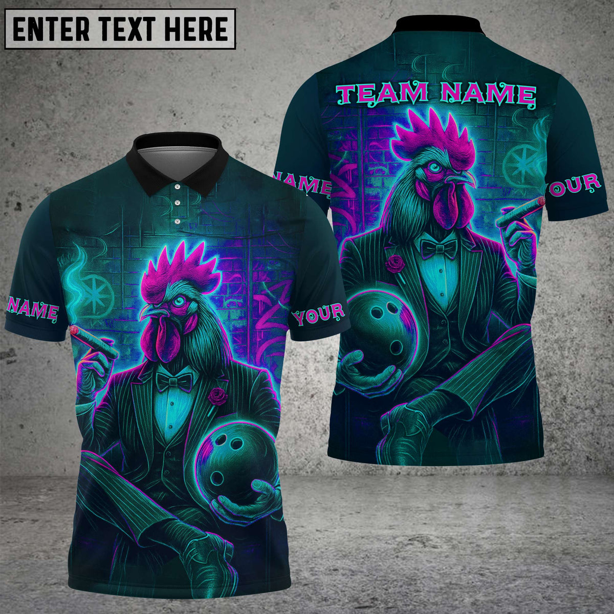 Blisscorners Bowling Neon Rooster Multicolor Customized Name, Team Name 3D Shirts