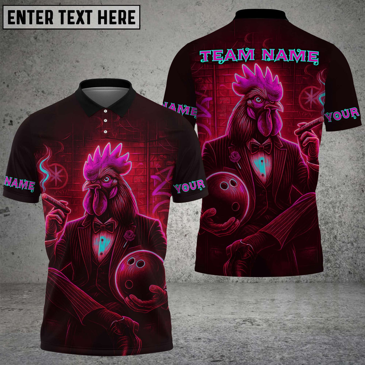 Blisscorners Bowling Neon Rooster Multicolor Customized Name, Team Name 3D Shirts