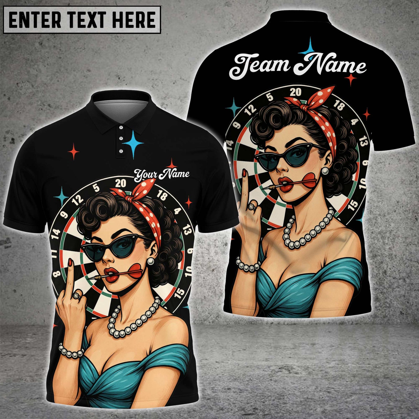 Blisscorners Darts Pinup Girl Retro Style Multicolor Customized Name, Team Name 3D Shirts