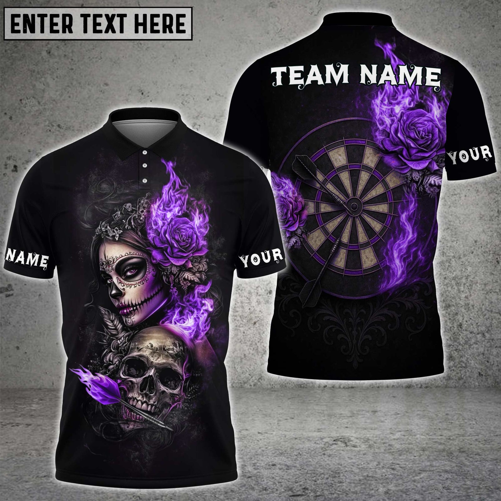 Blisscorners Darts Skull and Rose Flame Design Multicolor Customized Name, Team Name 3D Shirts