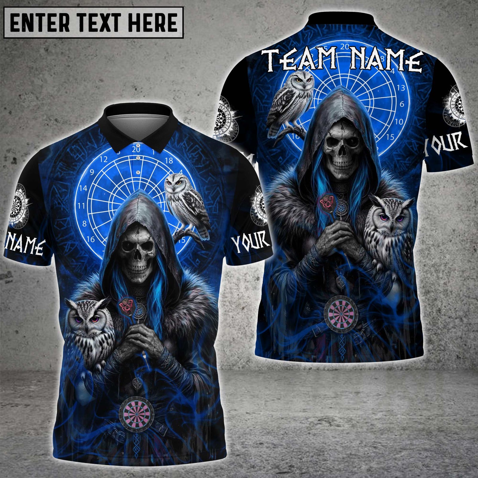 Blisscorners Darts Skull Shadow Owl Multicolor Customized Name, Team Name 3D Shirts