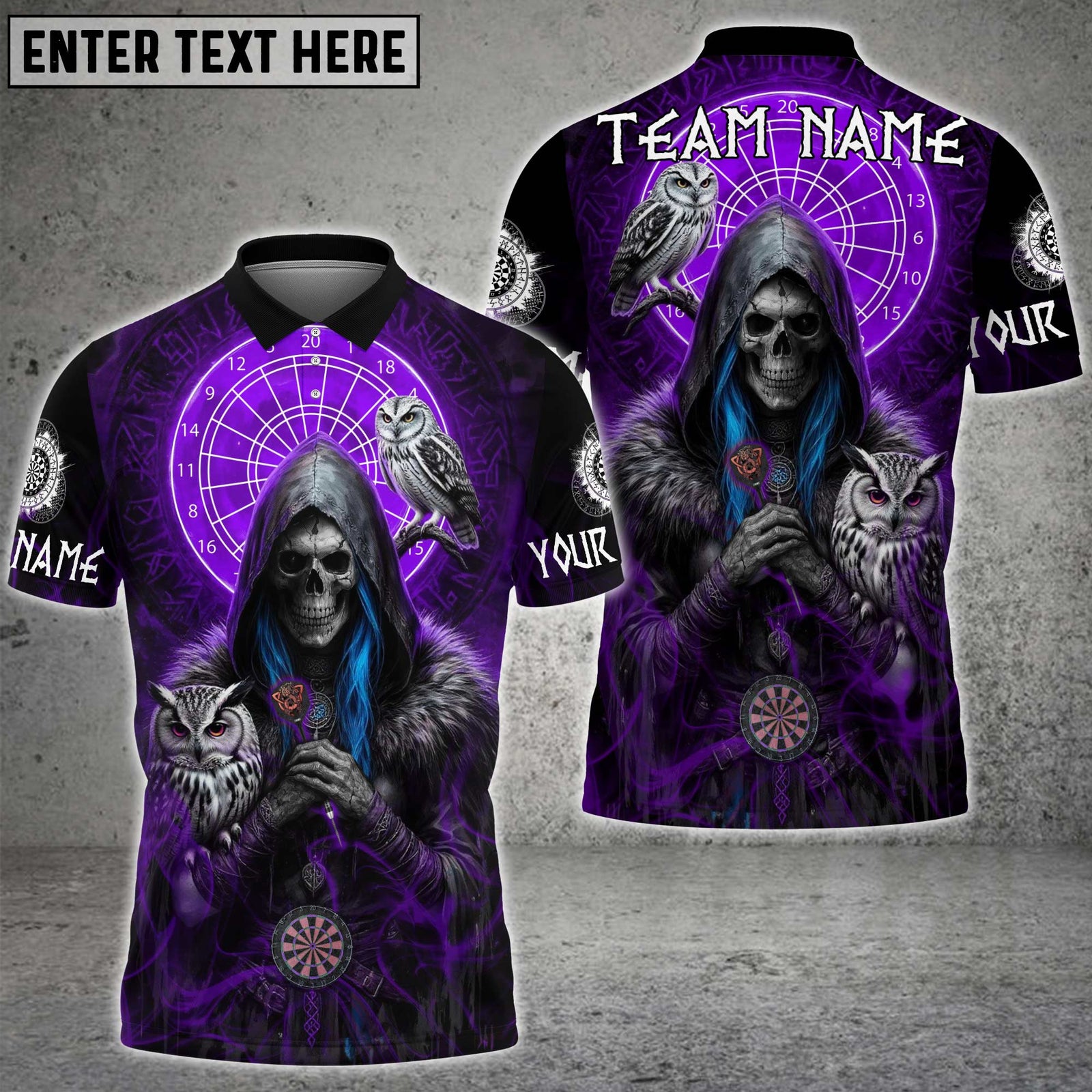 Blisscorners Darts Skull Shadow Owl Multicolor Customized Name, Team Name 3D Shirts