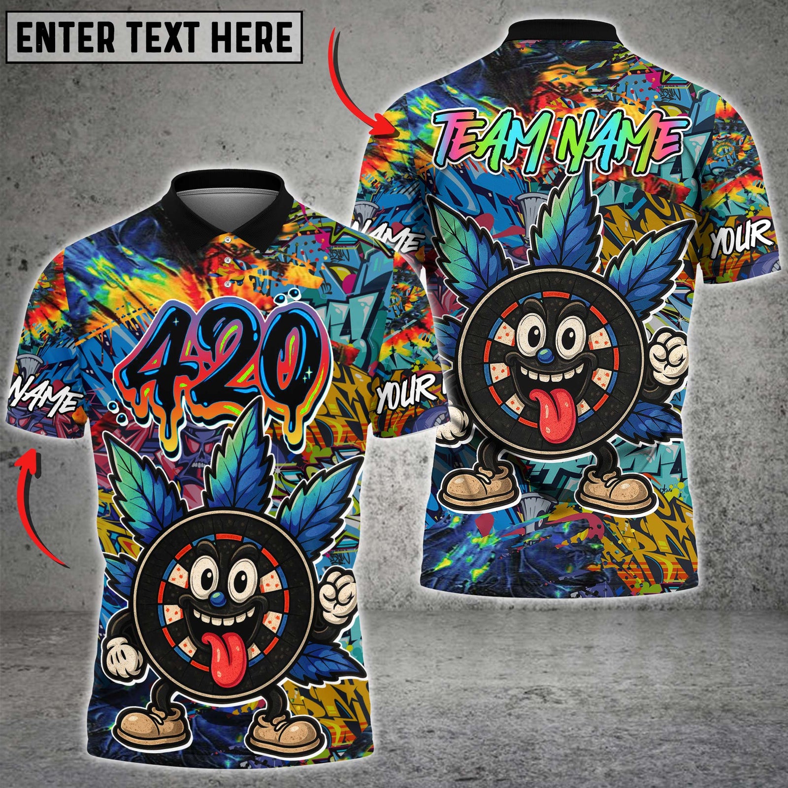 Blisscorners Darts 420 Graffiti Dartboard Champion Multicolor Customized Name, Team Name 3D Shirts