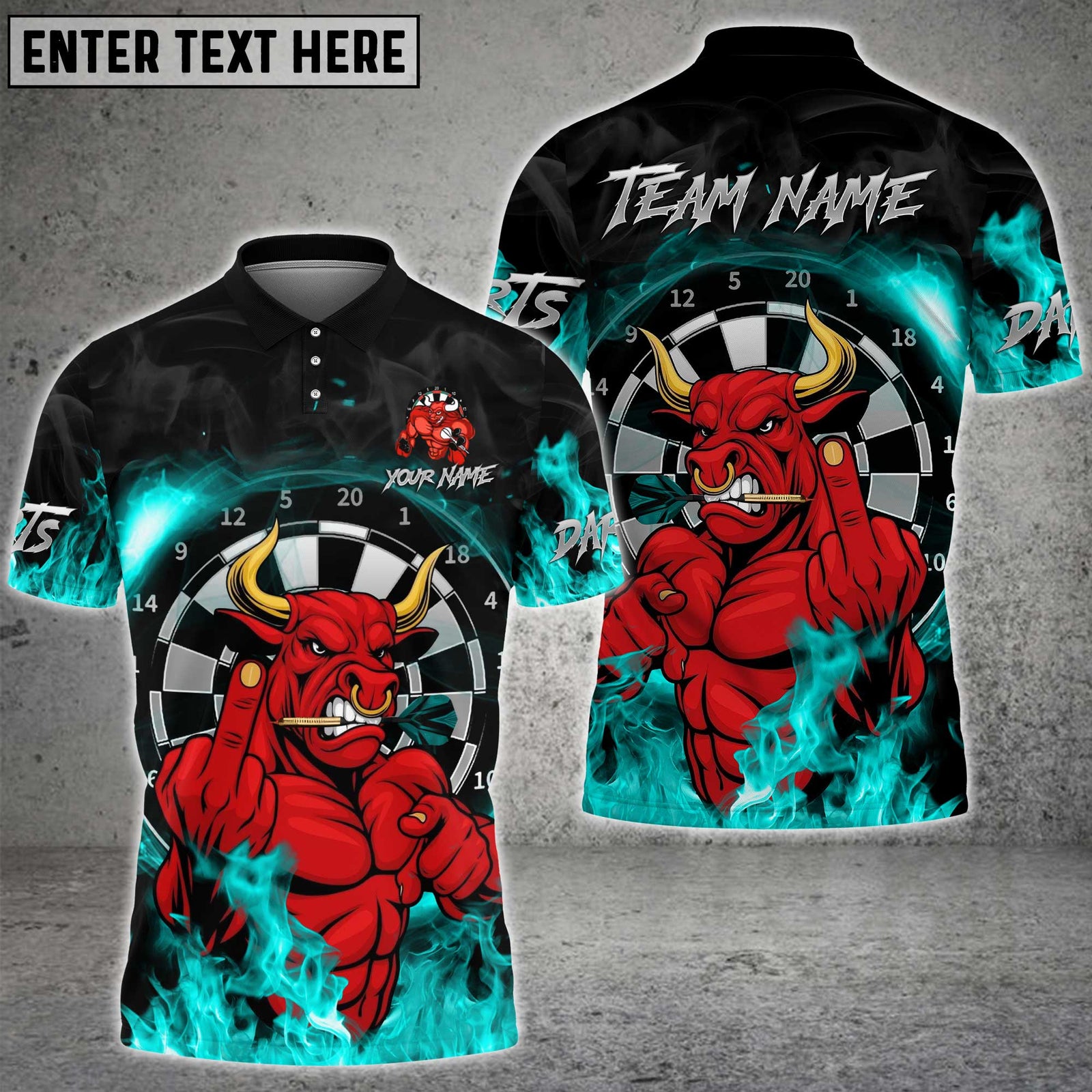 Blisscorners Darts Red Bull Fire Multicolor Customized Name, Team Name 3D Shirts