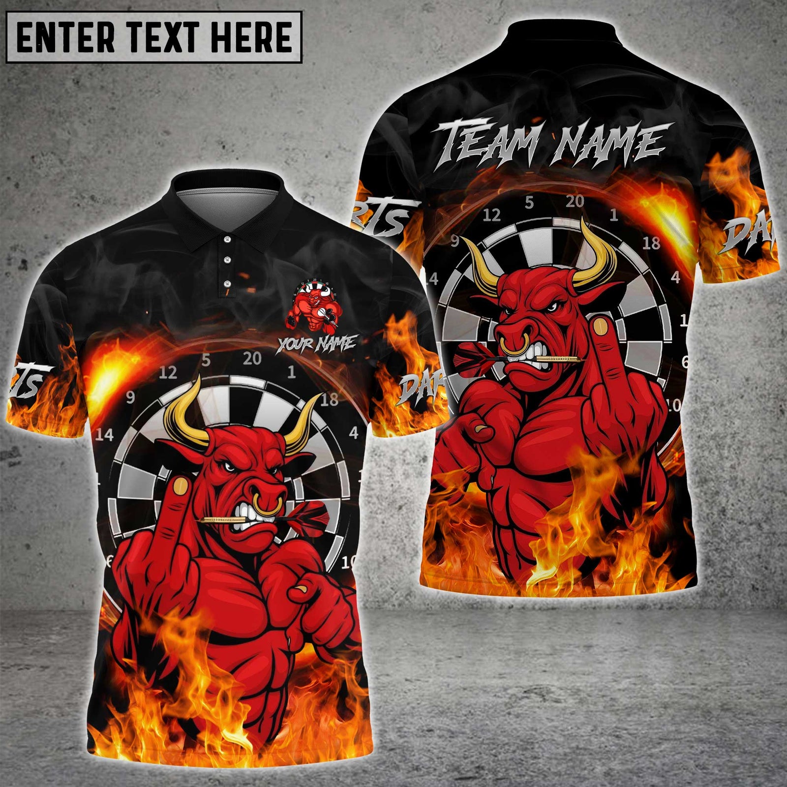 Blisscorners Darts Red Bull Fire Multicolor Customized Name, Team Name 3D Shirts