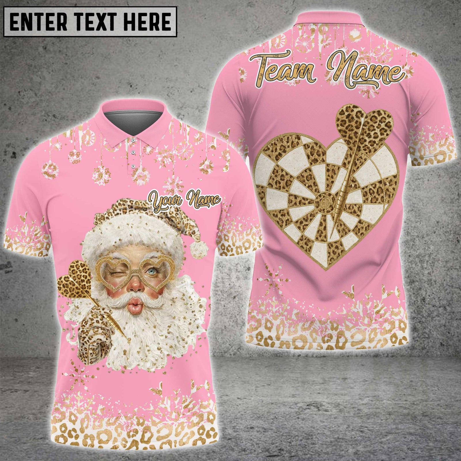 Blisscorners Darts Leopard Print Santa Heart Multicolor Customized Name, Team Name 3D Shirts