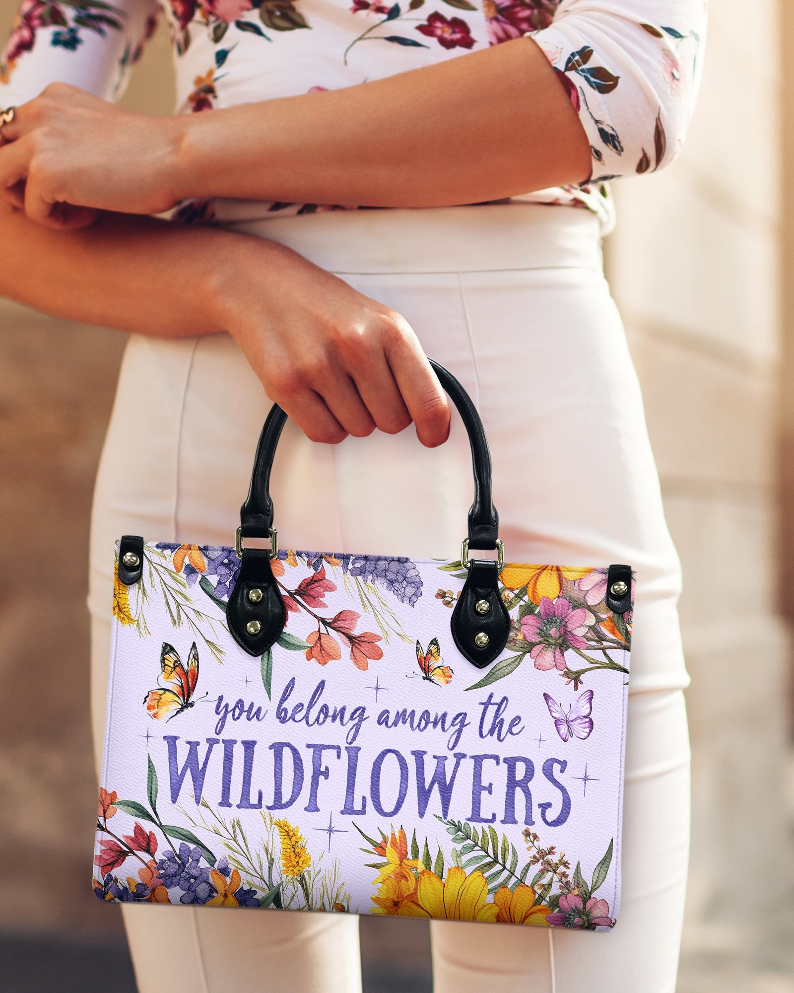 BLISSCORNERS YOU BELONG AMONG THE WILDFLOWERS LEATHER HANDBAG