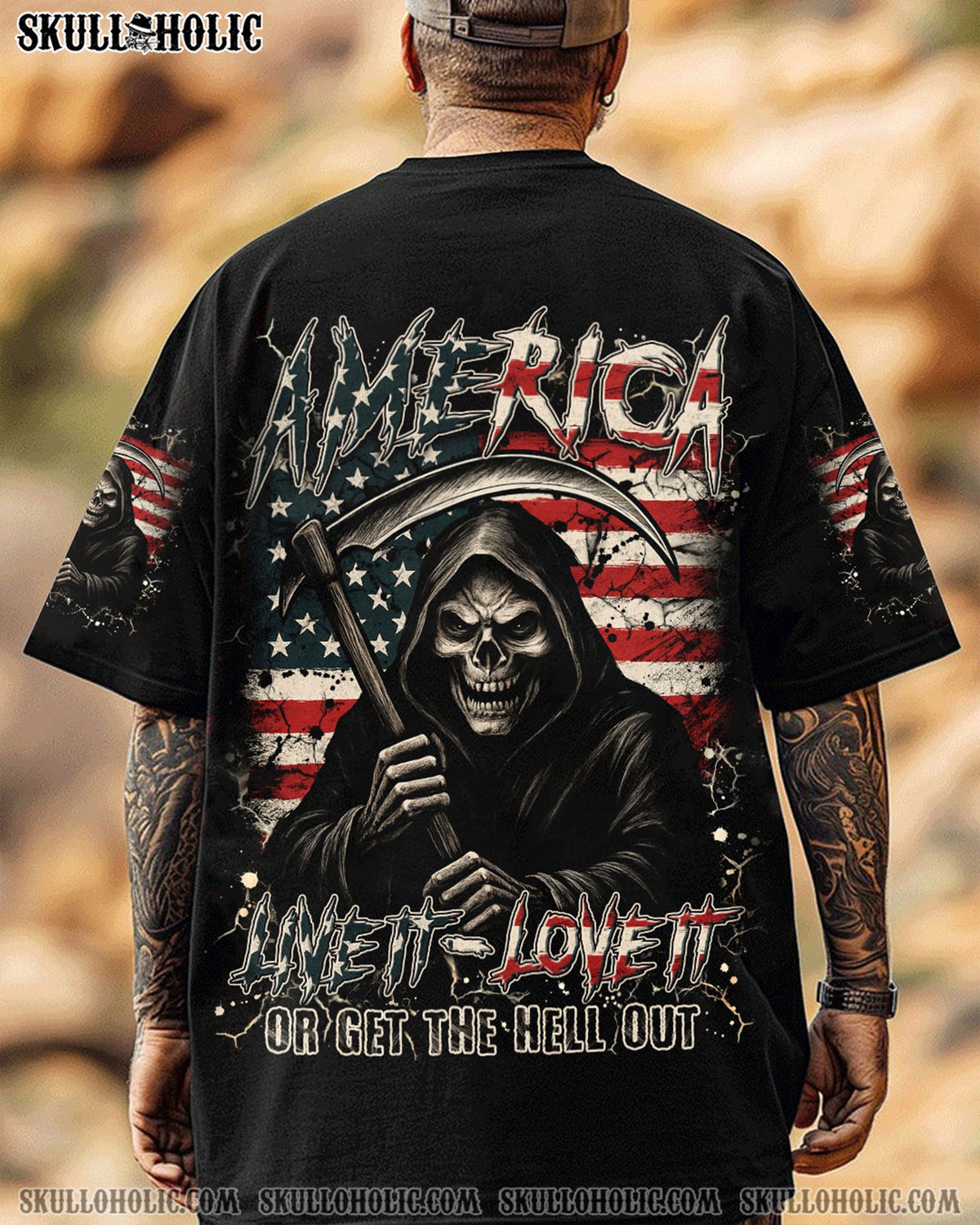 BLISSCORNERS AMERICA LIVE IT LOVE IT OR GET THE HELL OUT ALL OVER PRINT