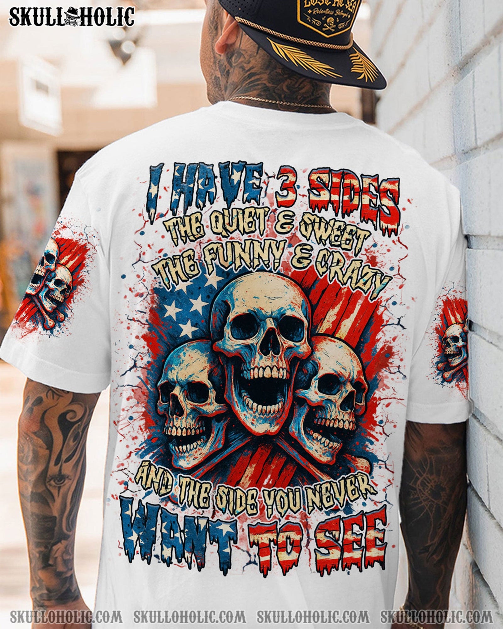 BLISSCORNERS I HAVE 3 SIDES 3 SKULLS ALL OVER PRINT