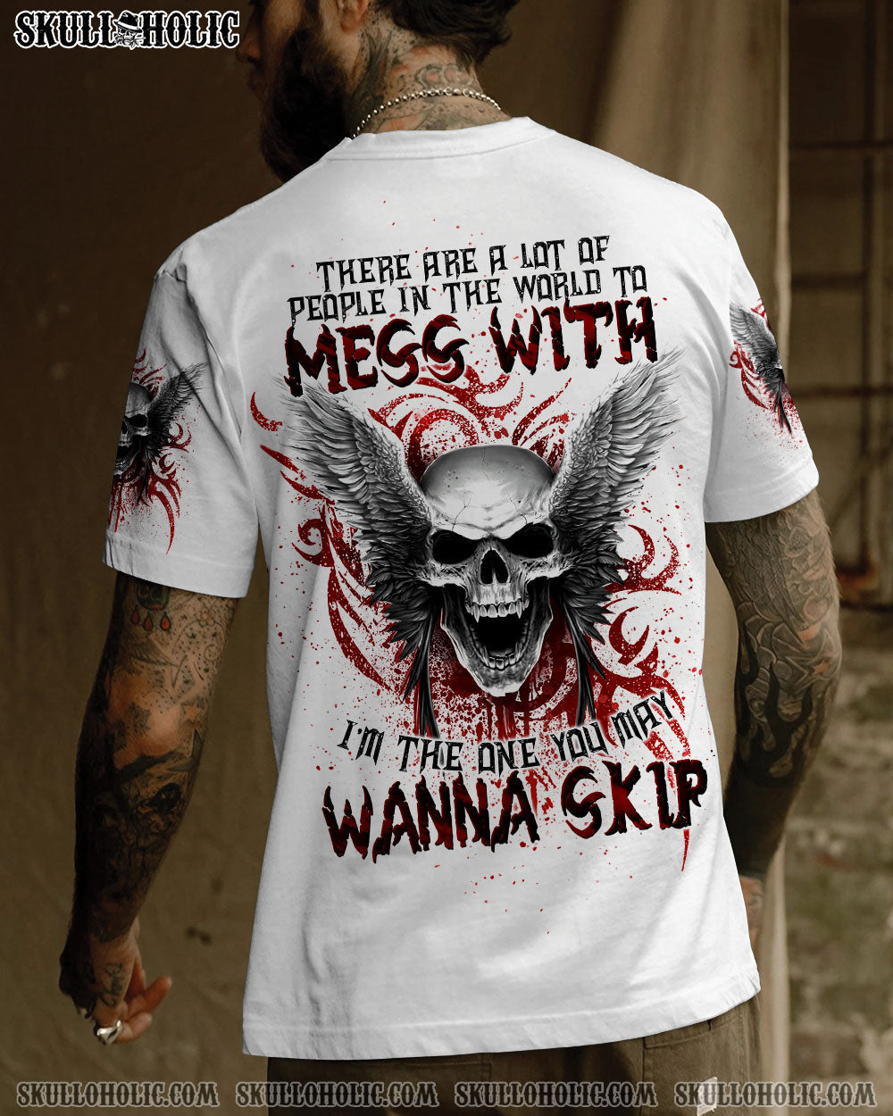 BLISSCORNERS I'M THE ONE YOU MAY WANNA SKIP SKULL WINGS ALL OVER PRINT