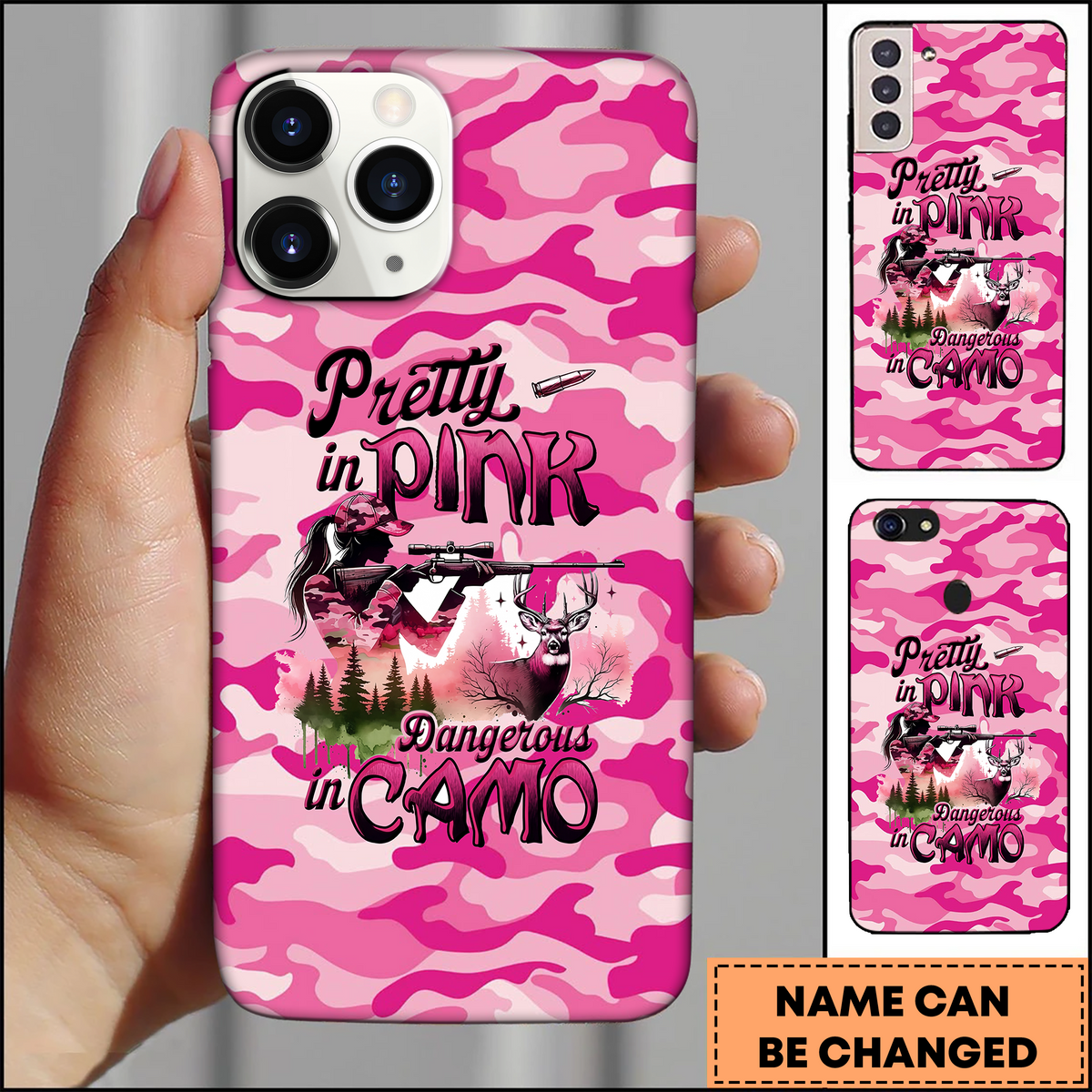 Blisscorners Hunting Girl Pink Camo Quote Art 3D Phonecase