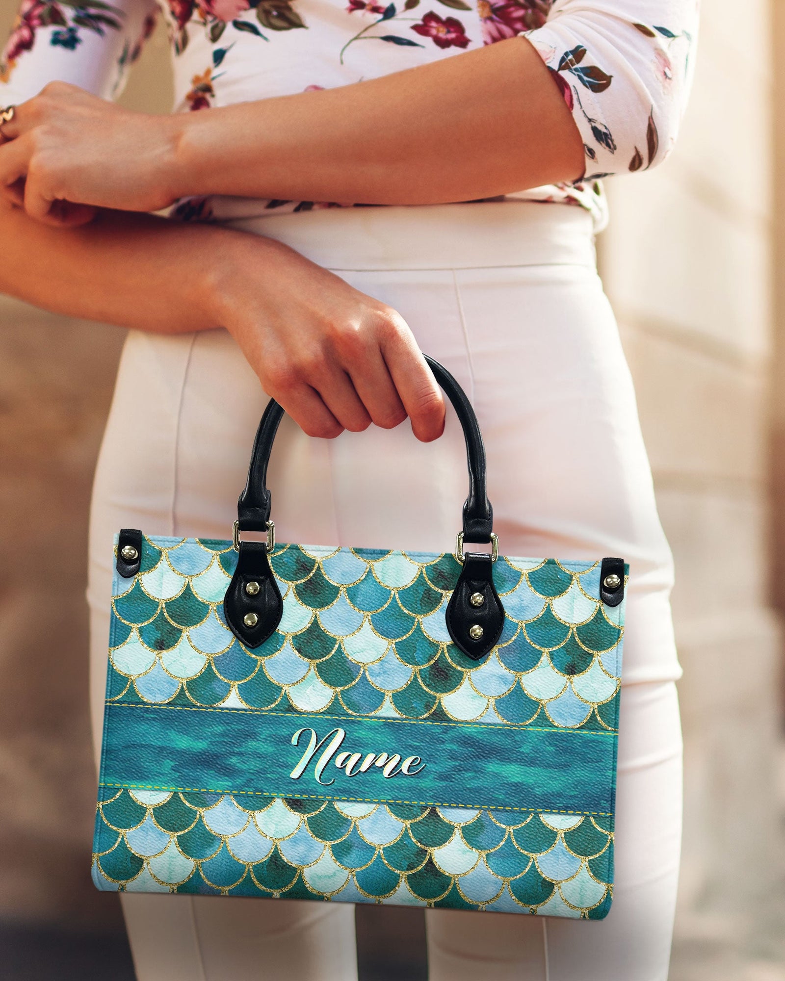BLISSCORNERS SPARKLES MERMAID PATTERN LEATHER HANDBAG