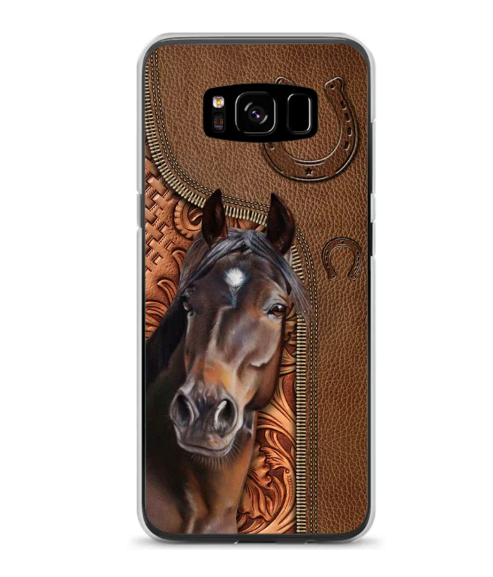 Horse Love Leather Pattern Personalized Phone Case - Samsung