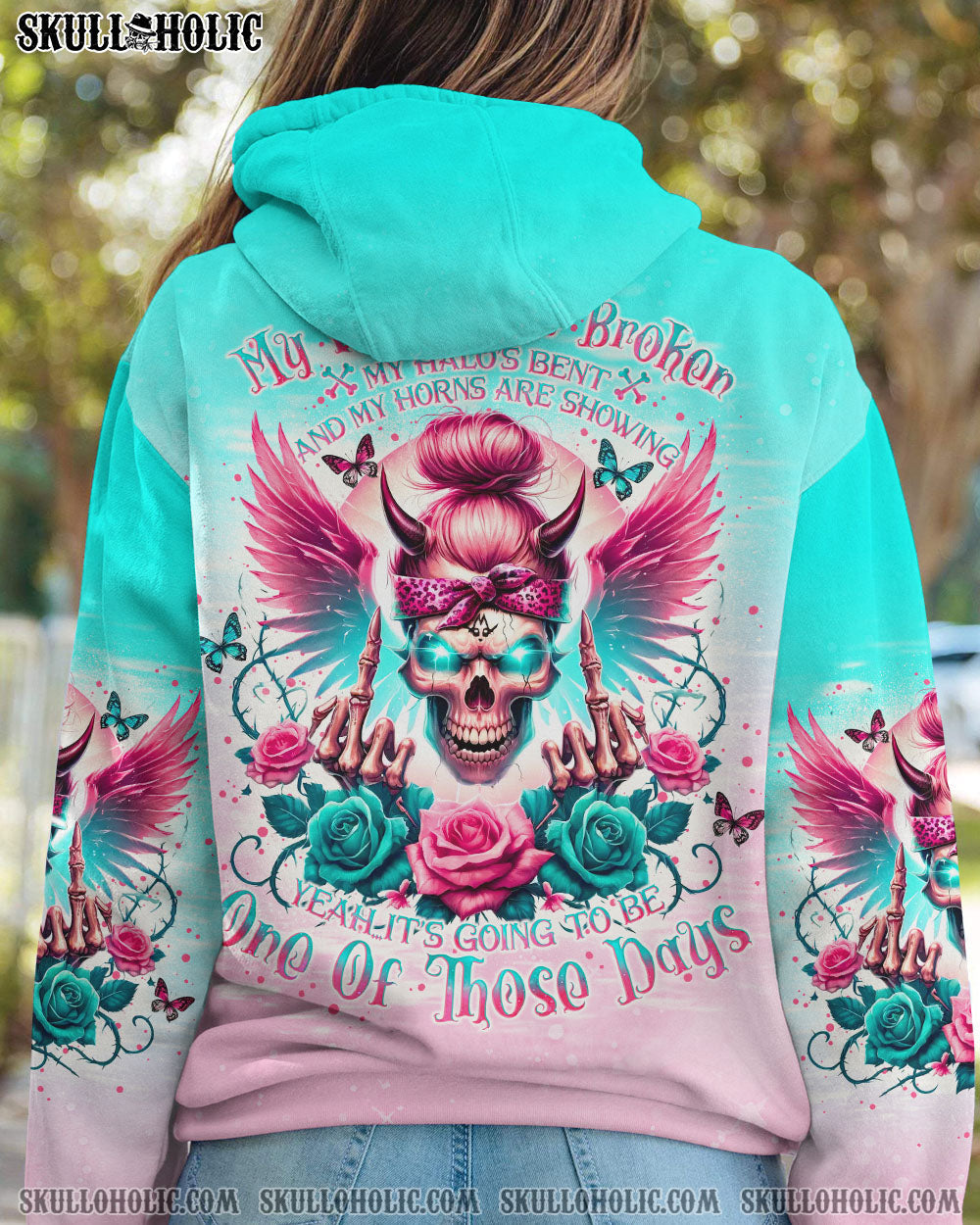 BLISSCORNERS THE GOOD GIRL IN ME MESSY BUN SKULL ALL OVER PRINT