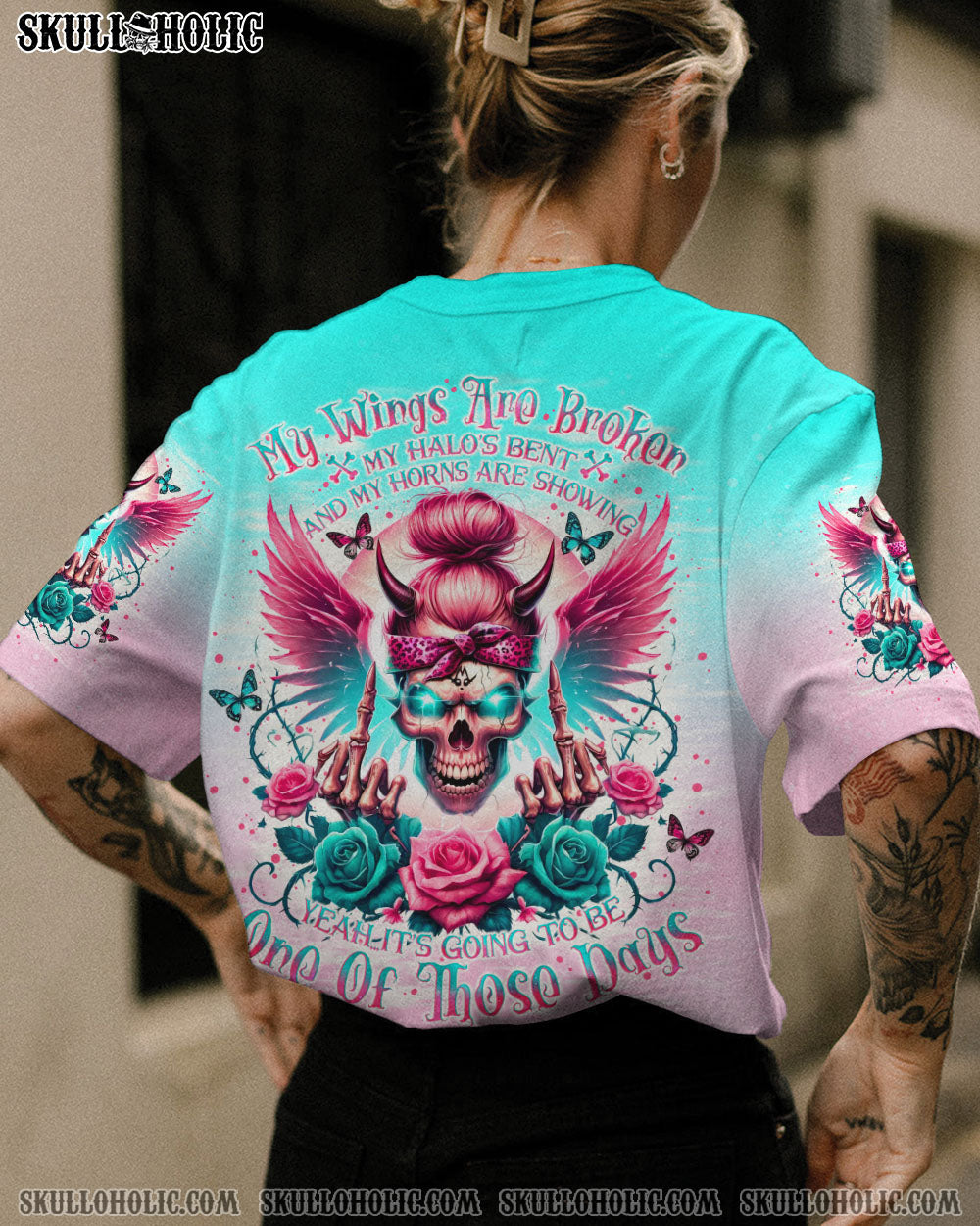 BLISSCORNERS THE GOOD GIRL IN ME MESSY BUN SKULL ALL OVER PRINT