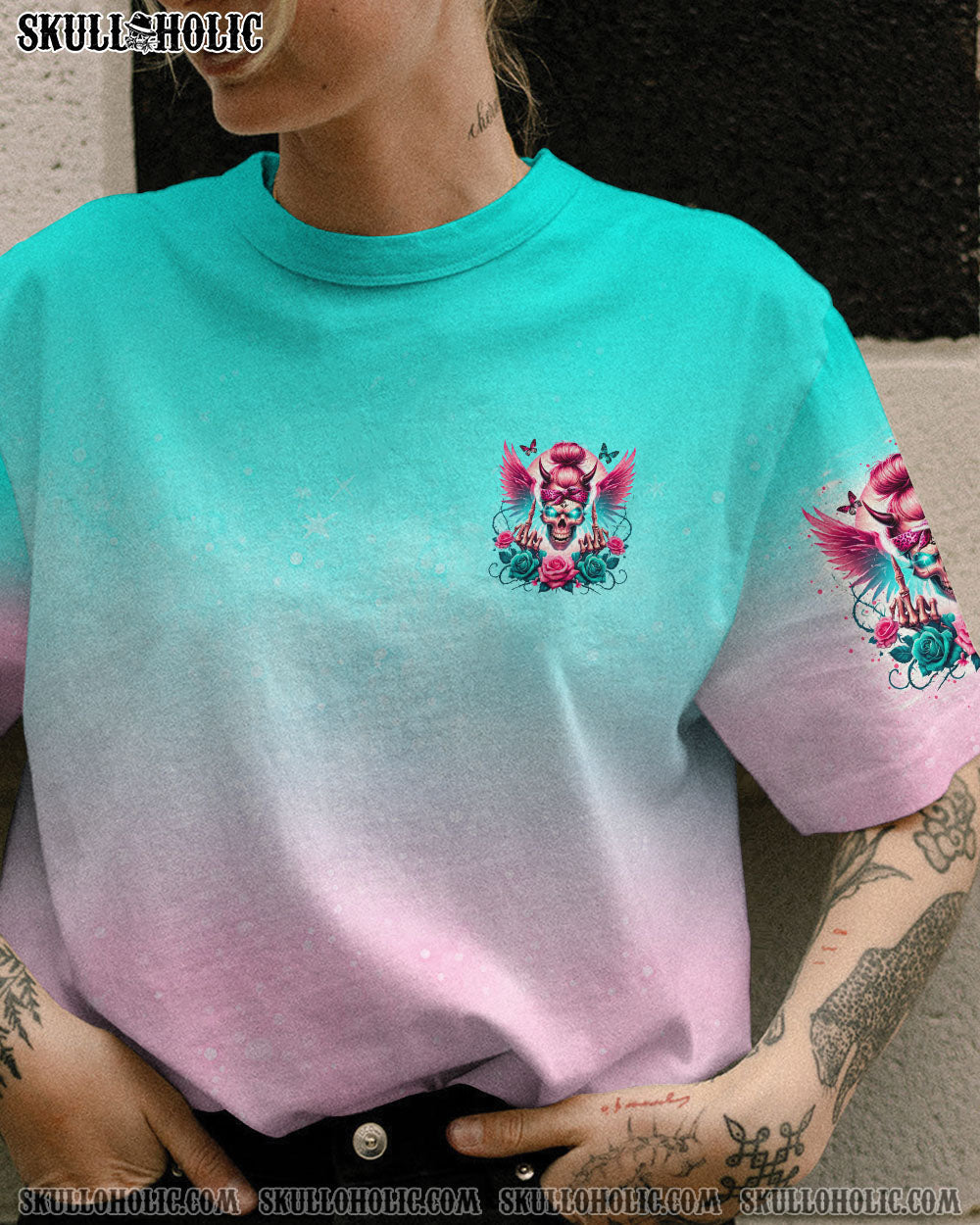 BLISSCORNERS THE GOOD GIRL IN ME MESSY BUN SKULL ALL OVER PRINT