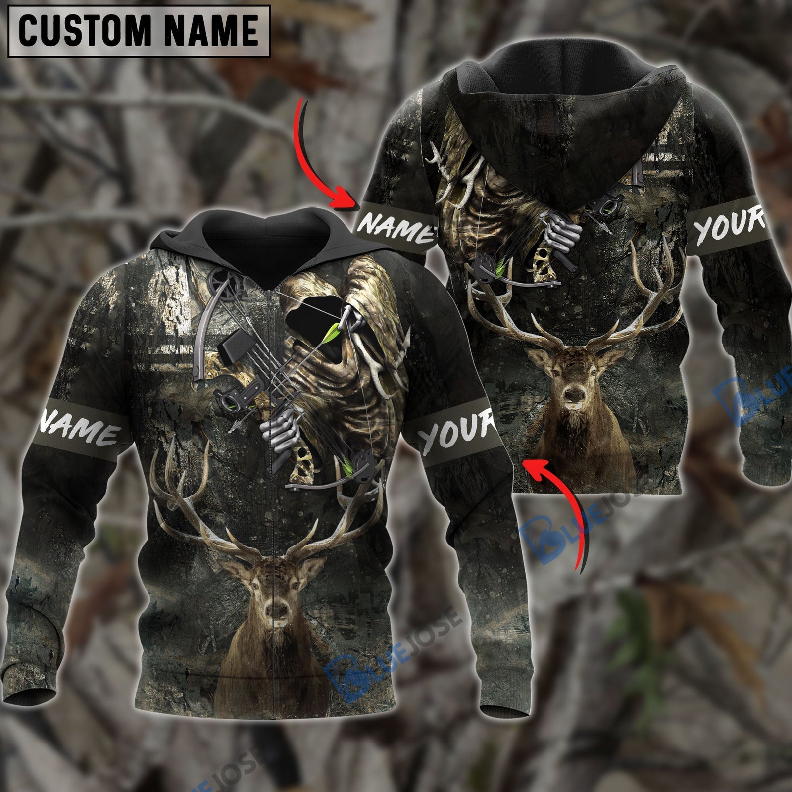 Blisscorners Personalized Name Deer Hunting Bow 3D Shirts