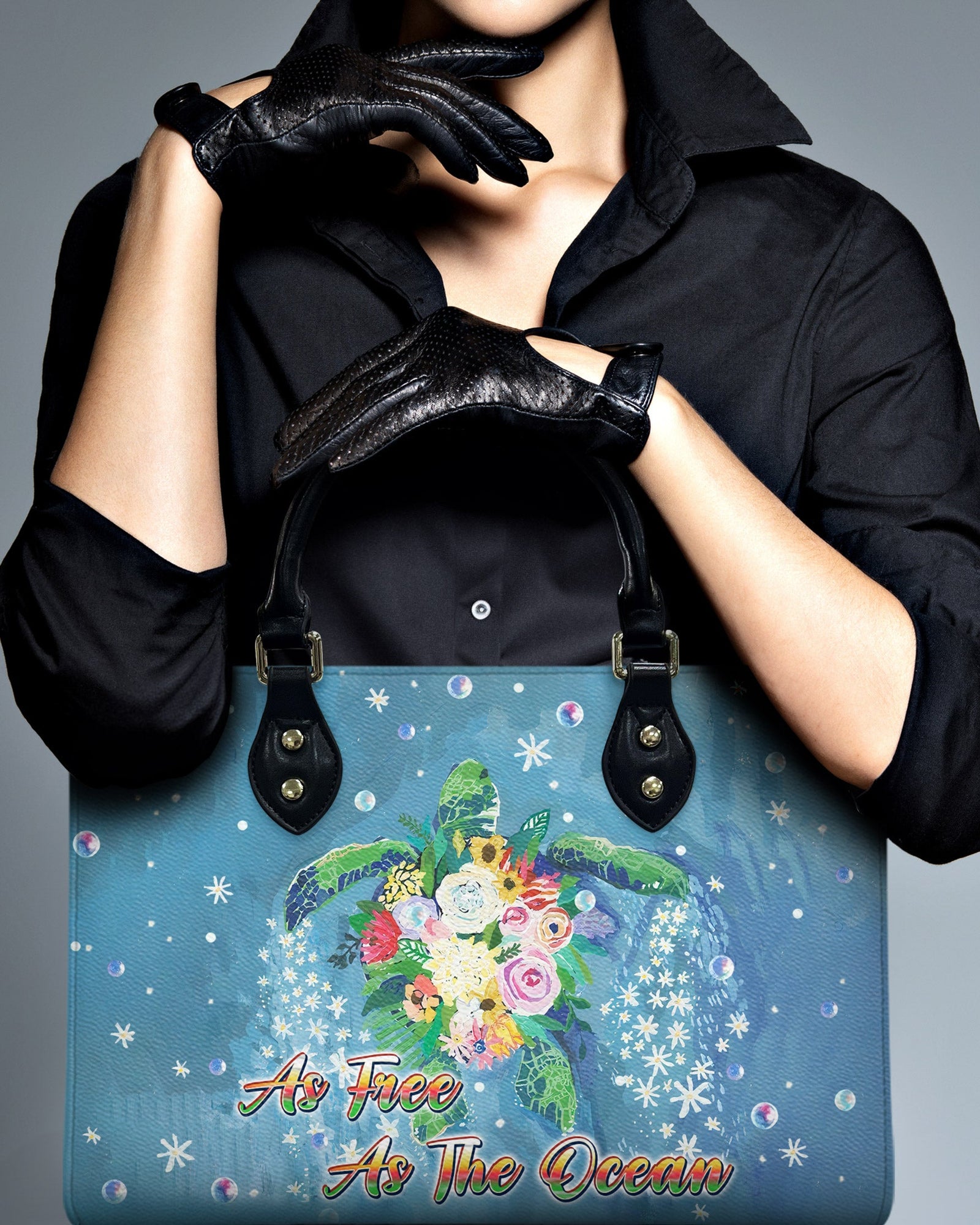 BLISSCORNERS AS FREE AS THE OCEAN TURTLE LEATHER HANDBAG