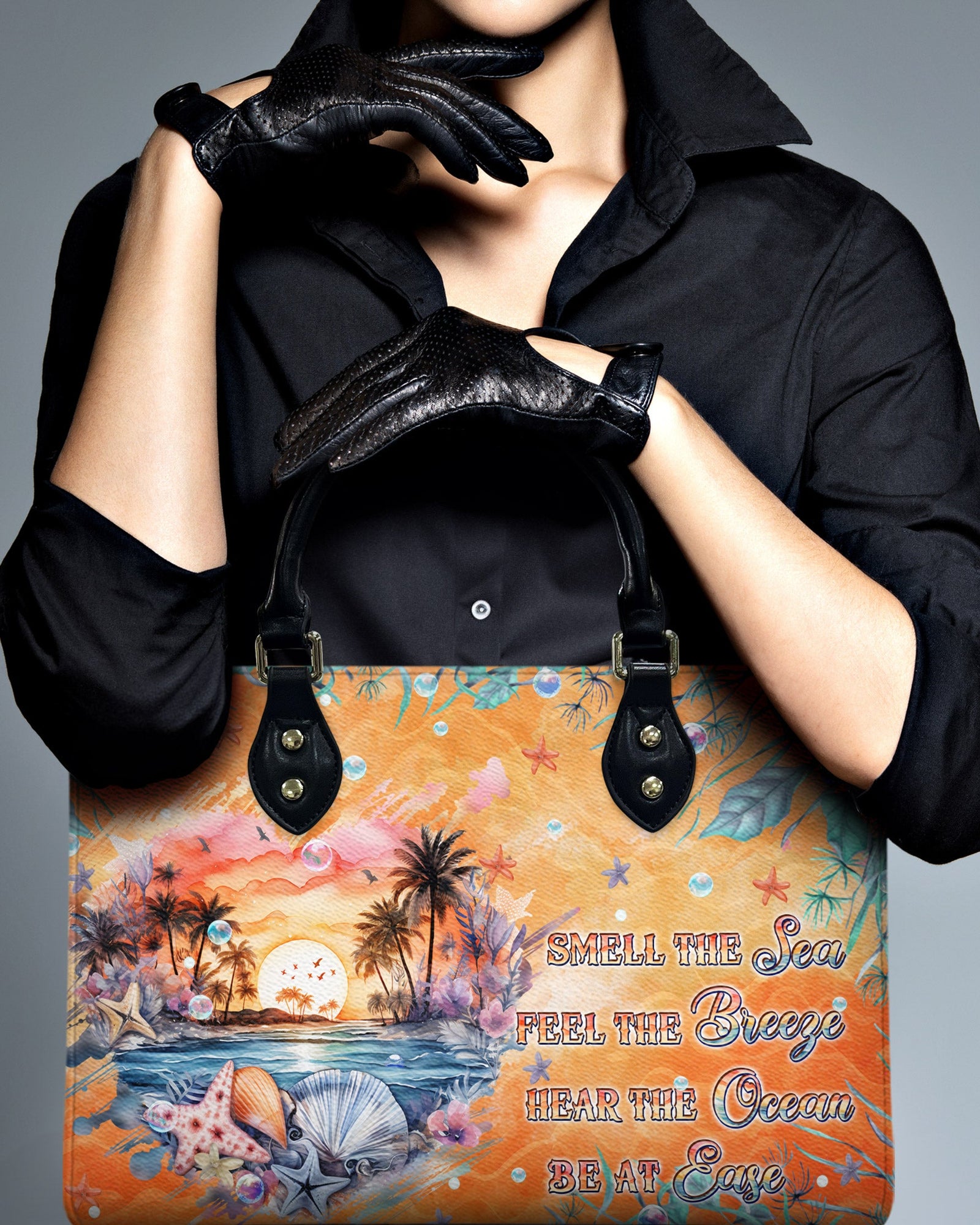 BLISSCORNERS SMELL THE SEA FEEL THE BREEZE TURTLE LEATHER HANDBAG