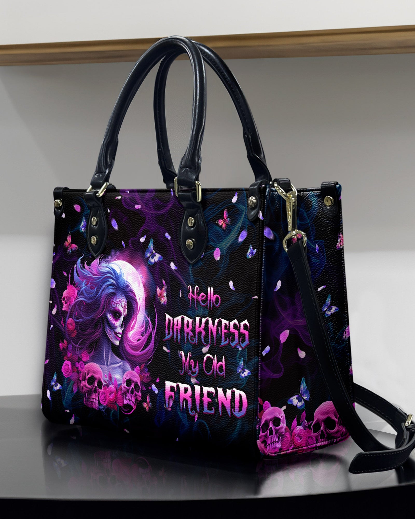 BLISSCORNERS HELLO DARKNESS MY OLD FRIEND LEATHER HANDBAG
