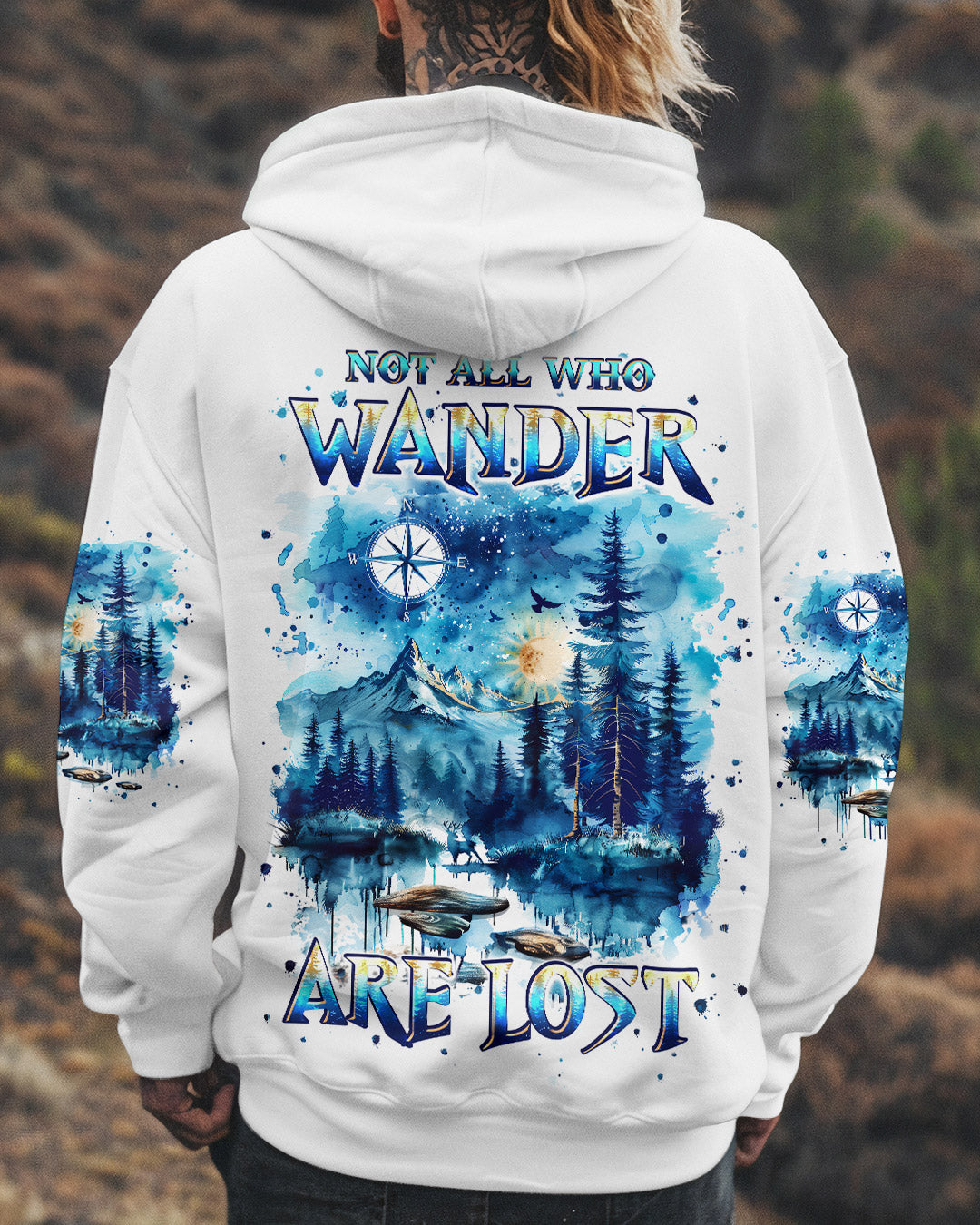BLISSCORNERS NOT ALL WHO WANDER ARE LOST COMPASS ALL OVER PRINT