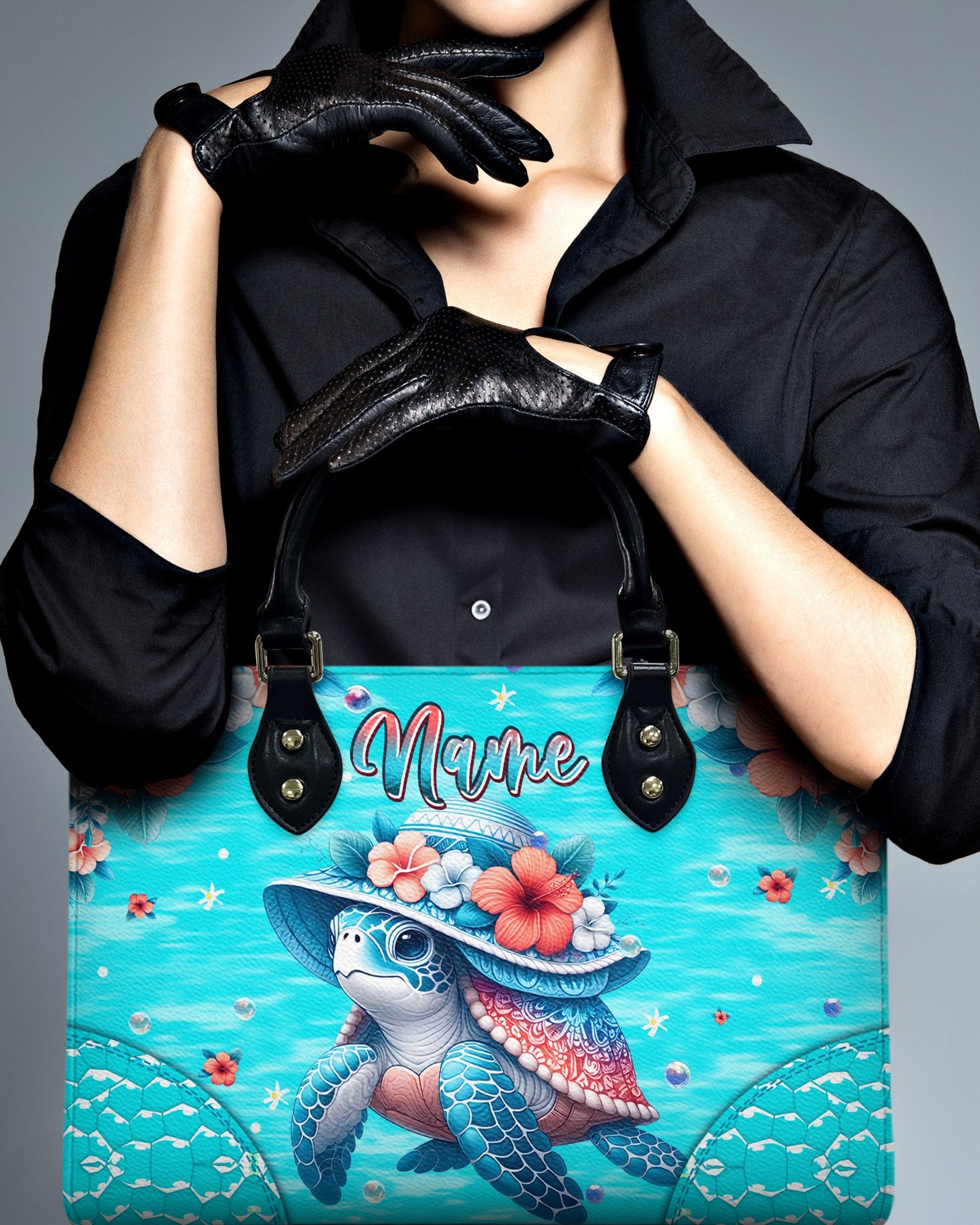 BLISSCORNERS SEA TURTLE ART LEATHER HANDBAG
