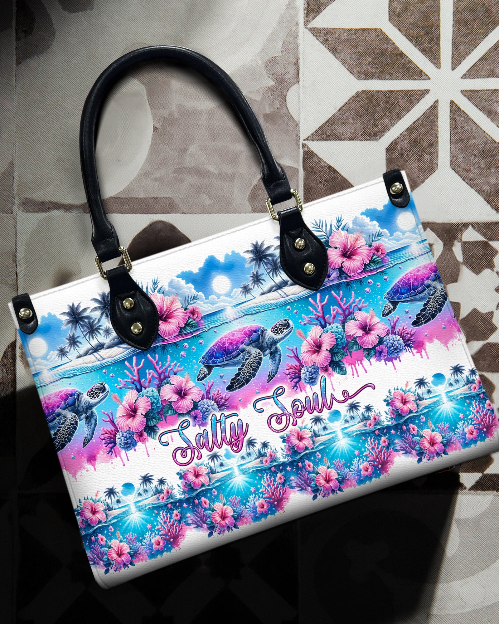 BLISSCORNERS SALTY SOUL FLOWER TURTLE LEATHER HANDBAG
