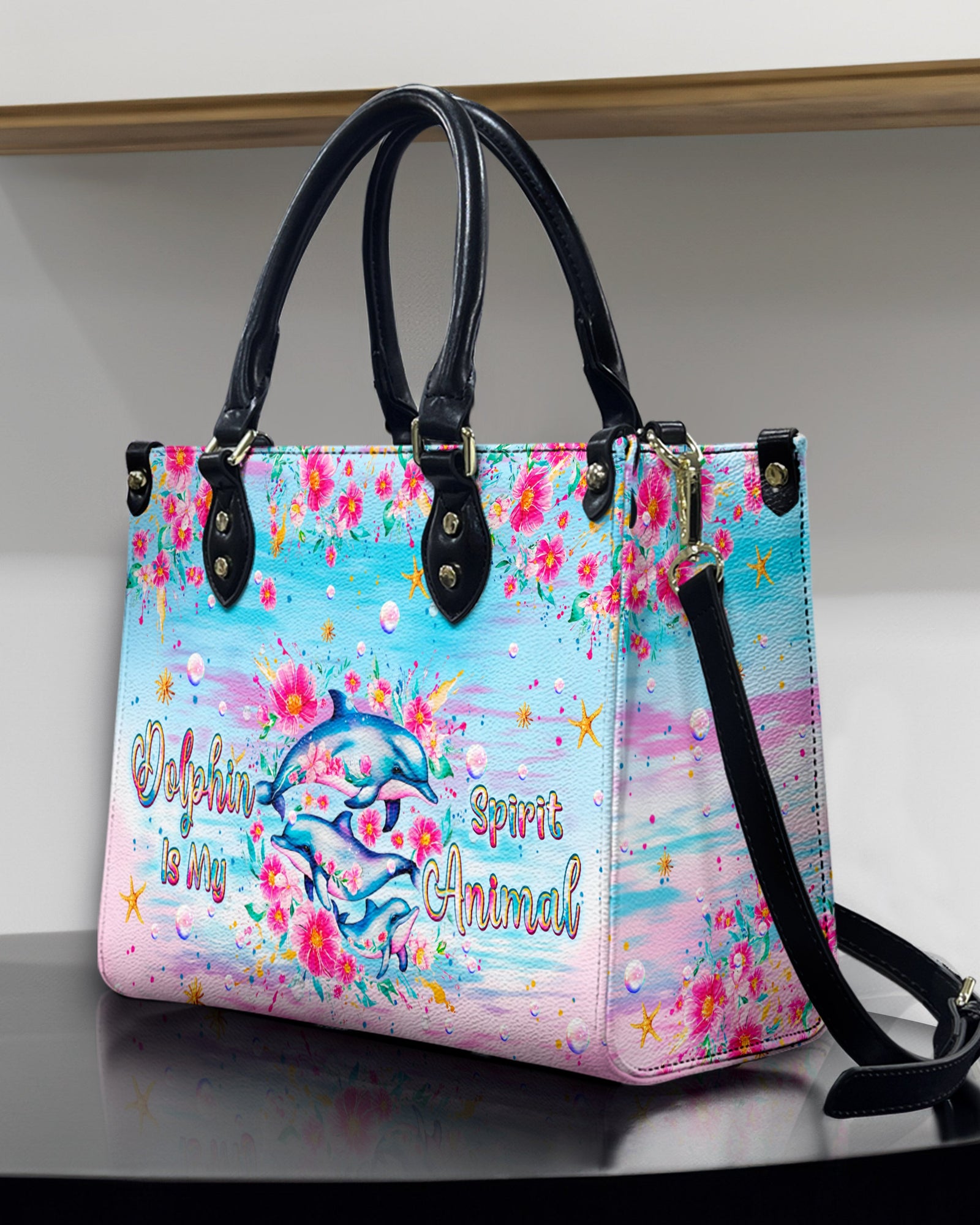 BLISSCORNERS DOLPHIN IS MY SPIRIT ANIMAL LEATHER HANDBAG