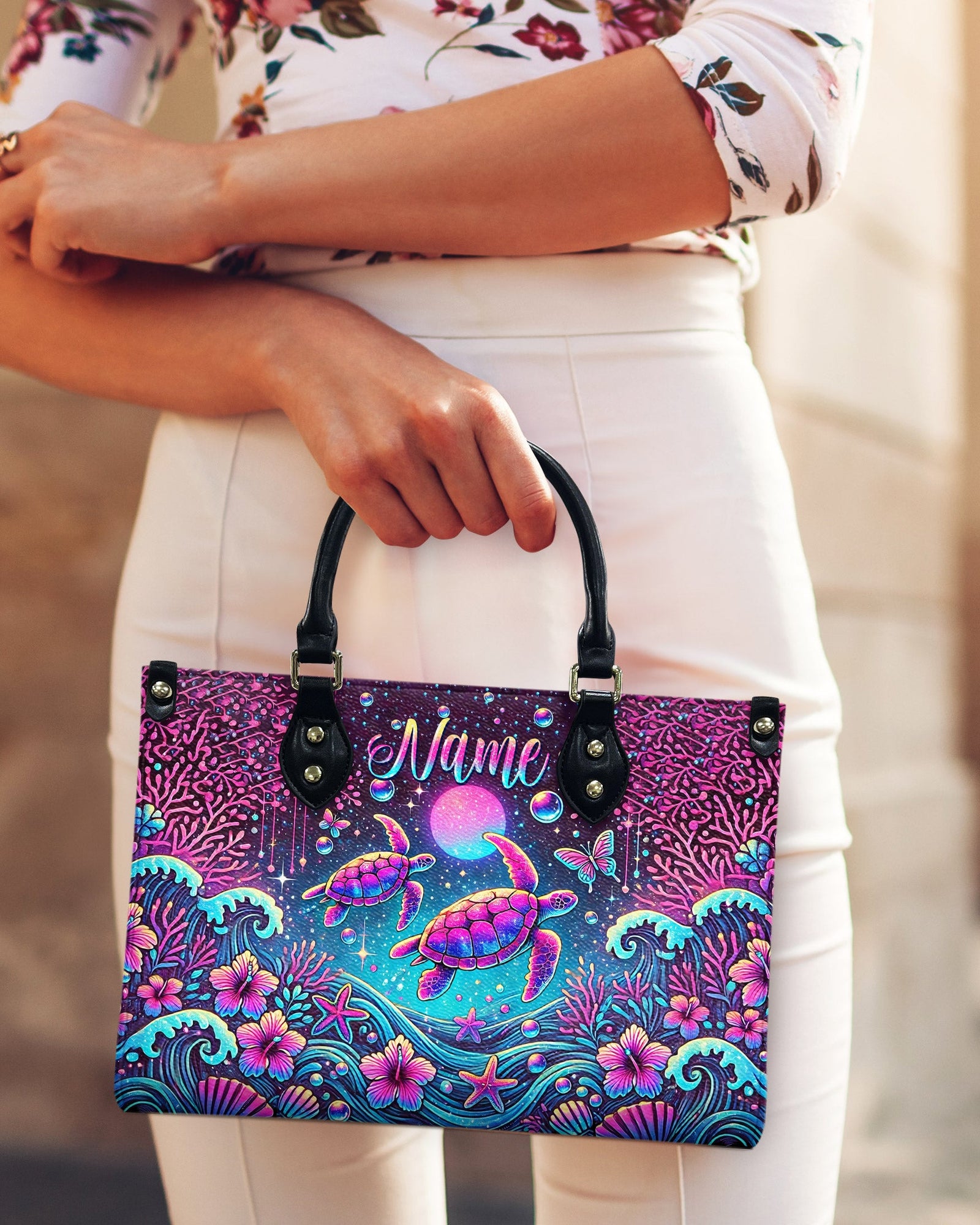 BLISSCORNERS SEA TURTLE UNDER MOON LEATHER HANDBAG