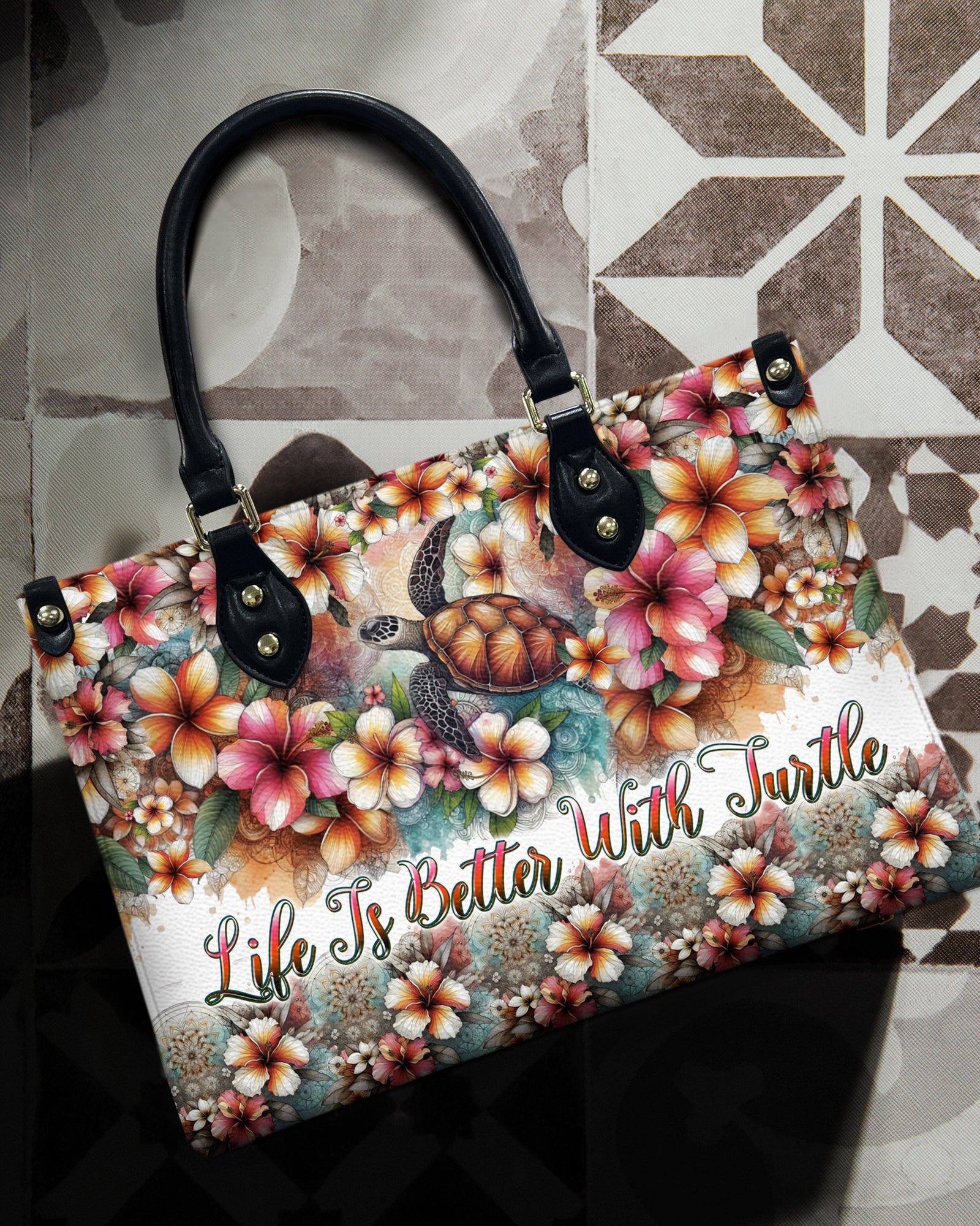 BLISSCORNERS LIFE IS BETTER WITH TURTLE LEATHER HANDBAG