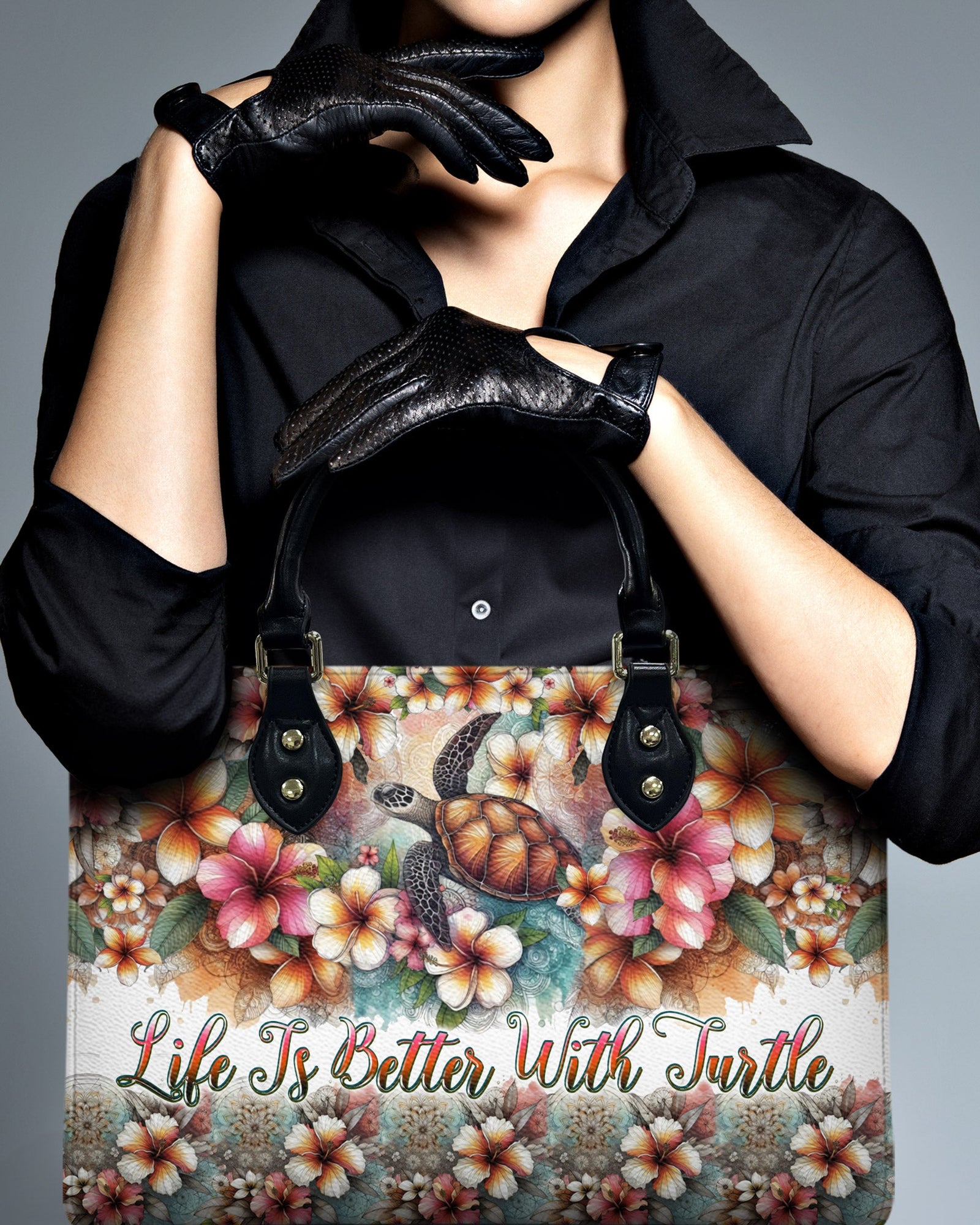 BLISSCORNERS LIFE IS BETTER WITH TURTLE LEATHER HANDBAG