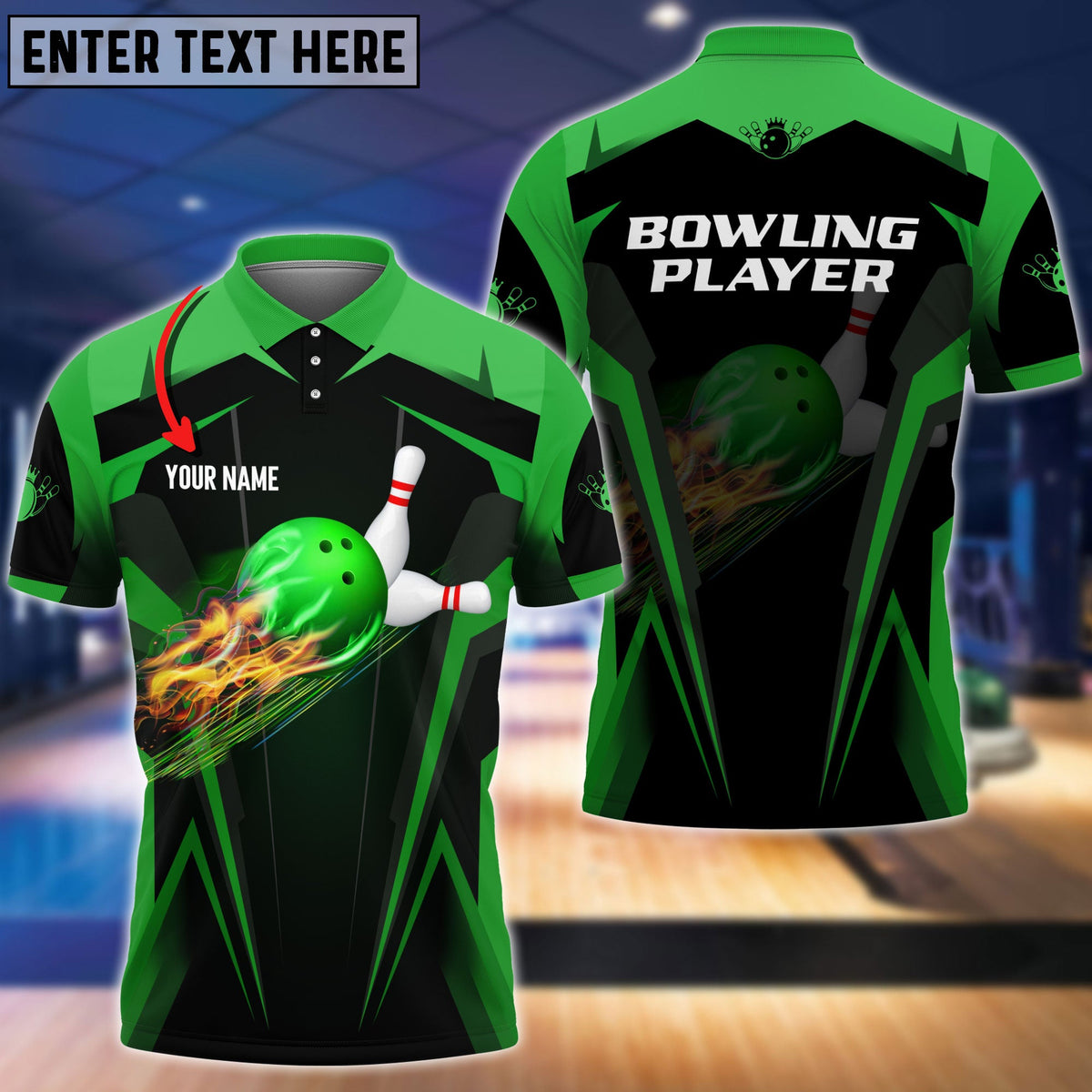 Blisscorners The Green Bowling Ballin Flames Breaks White Skittles Personalized Name 3D Shirt