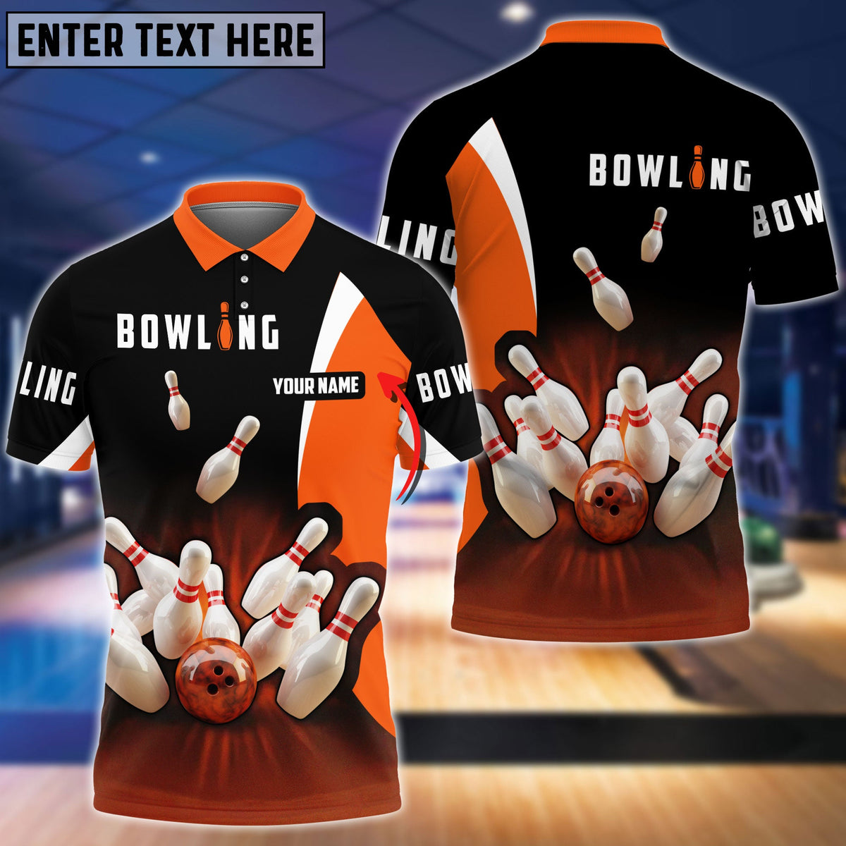 Blisscorners Perfect Orange Strike Bowling Personalized Name 3D Shirt