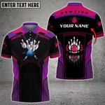 Blisscorners The Blue Bowling Ball Crashing The Pins Purple Pattern Personalized Name 3D Shirt