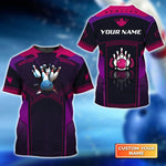 Blisscorners The Blue Bowling Ball Crashing The Pins Purple Pattern Personalized Name 3D Shirt