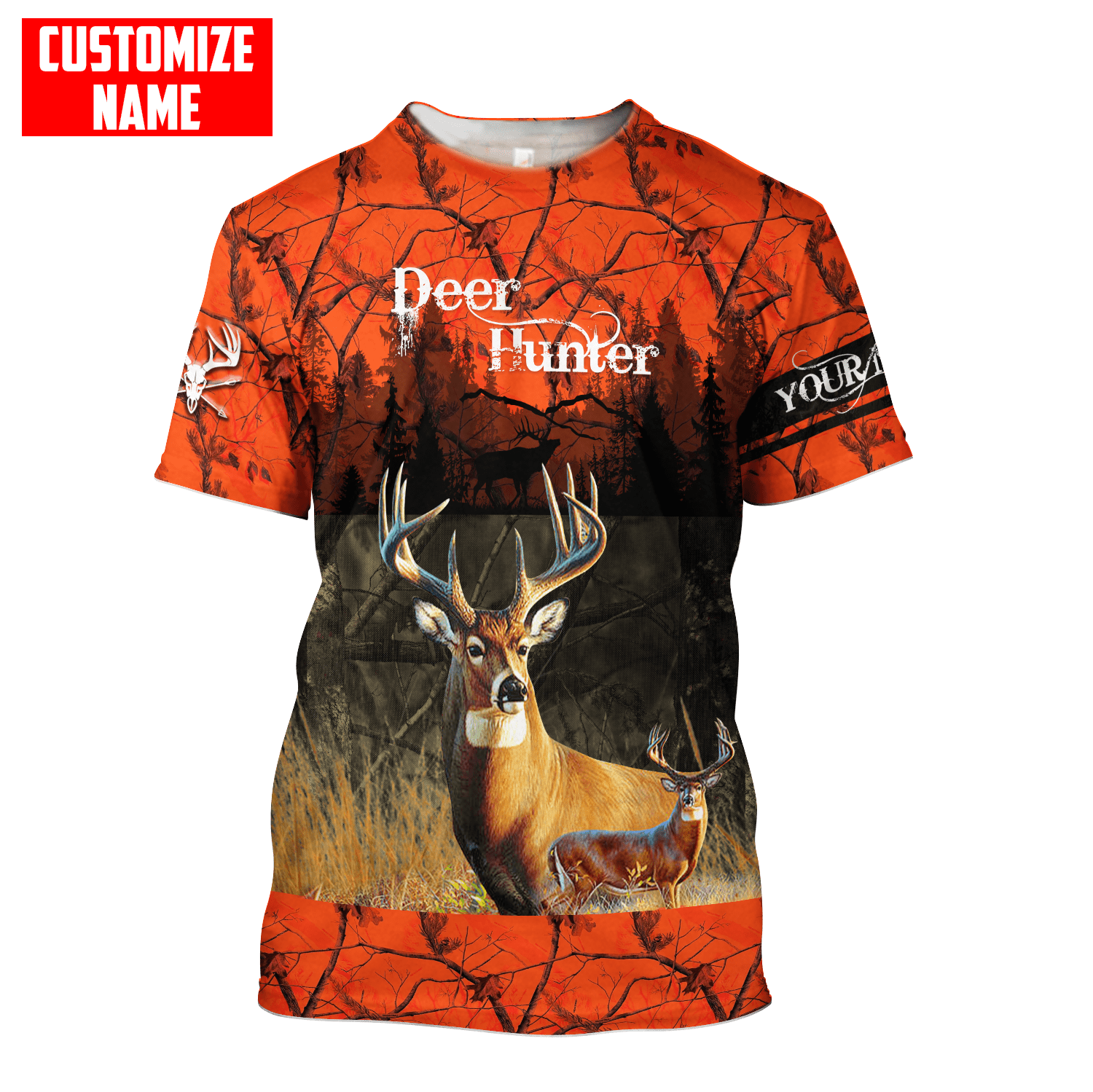 Blisscorners Personalized Name Deer Hunting Orange Green Camo 3D Shirts